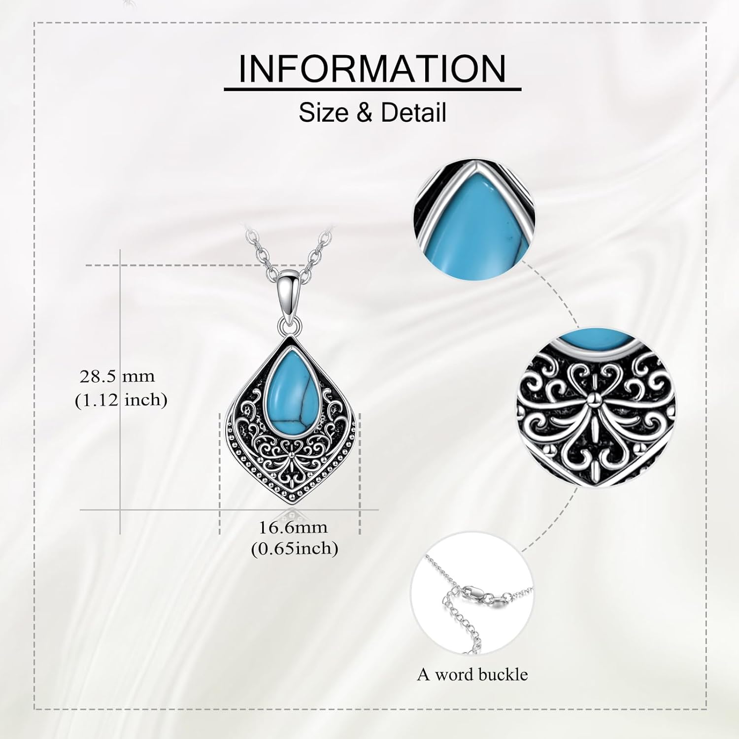 URONE Turquoise Necklace 925 Sterling Silver Filigree Turquoise Pendant Vintage Jewelry For Women - Image 4