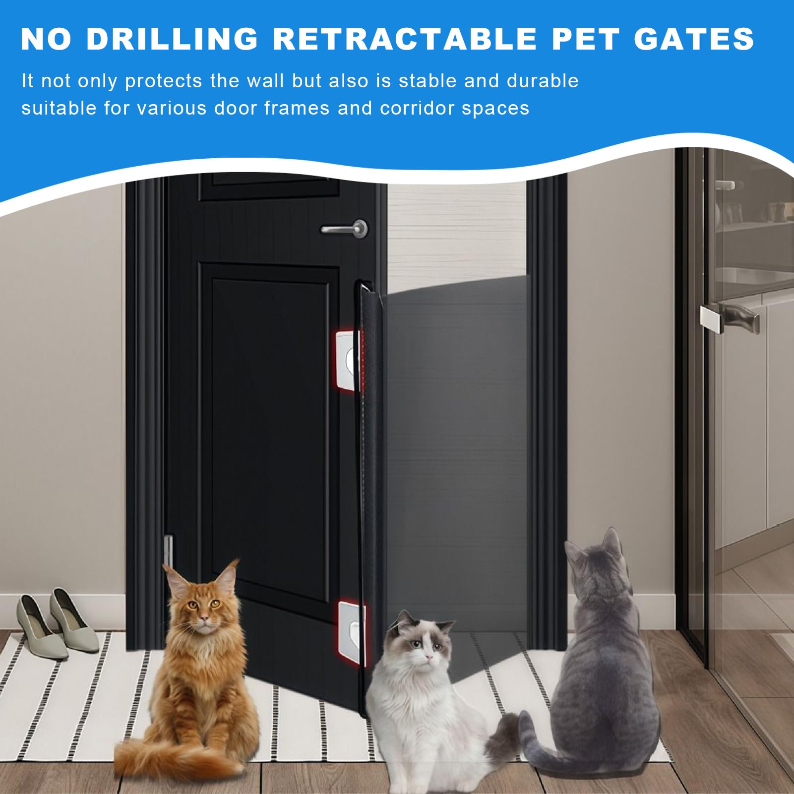 Puerta De Malla Retráctil para Perros Y Cachorros Protector Deslizante | Barrera Seguridad Extensible Para Niños Sin Necesidad De Perforar Portátil Plegable Con Paso E