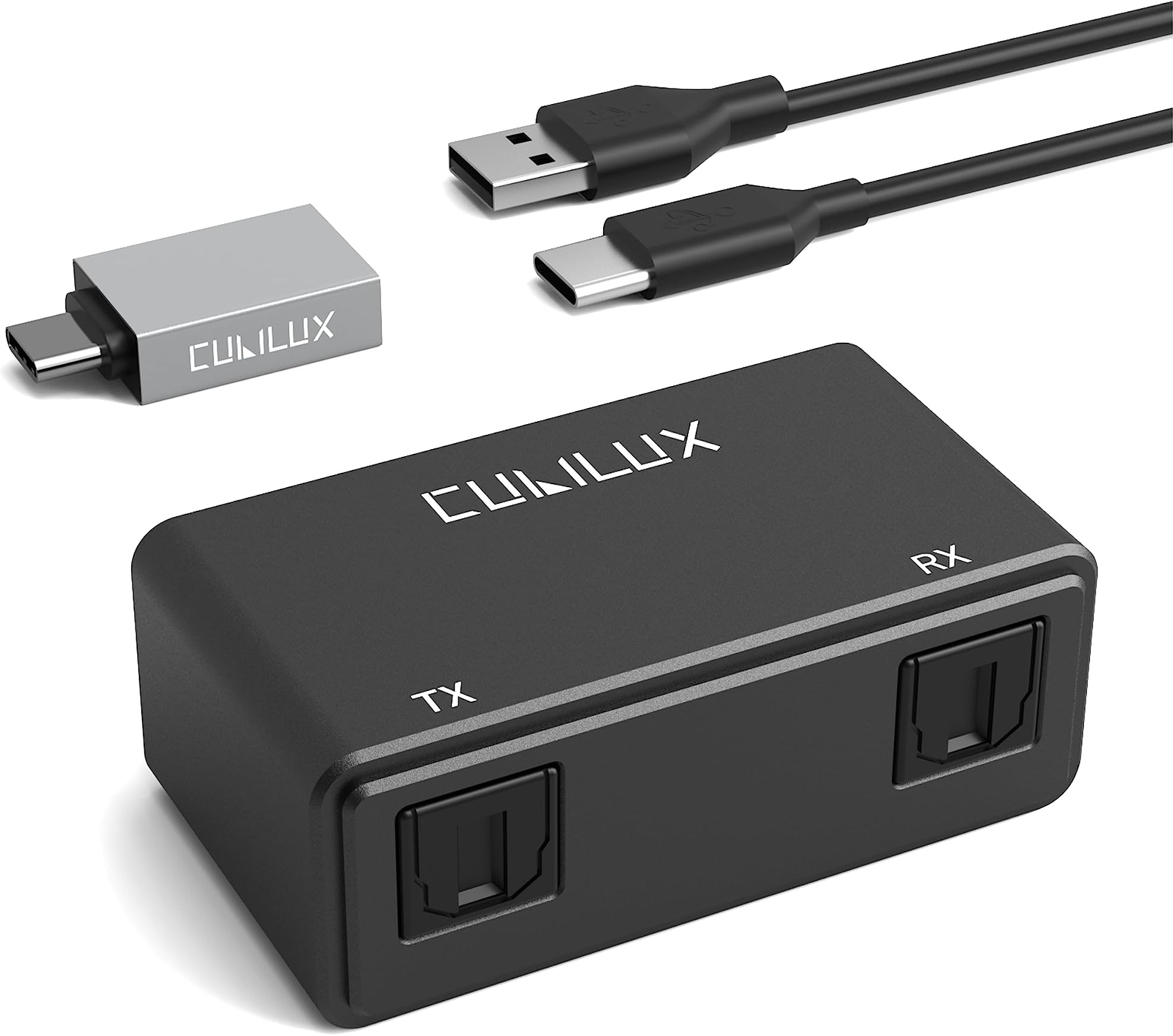 Cubilux UCSTR-B3 USB to SPDIF Input Output Adapter, 2-in-1 USB to TOSLINK Optical Transmitter Receiver Compatible with MacBook, Laptop, Computer, PC, Stereo Sound ONLY, NOT for Phone or Tablet