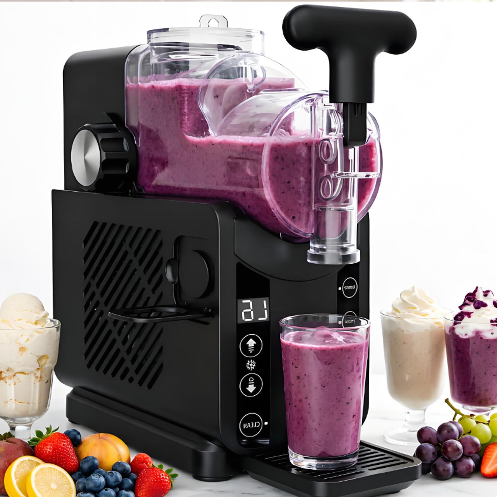 smafoseedding 2l Slushy Maker Machine, Granita & Cold Drink Mixer Machine With Approx 15 Min Prep, Soft Serve Ice Cream Maker For Milkshakes, Granitas And Fruit Drinks, 5 Presets,Self-Cleaning Black
