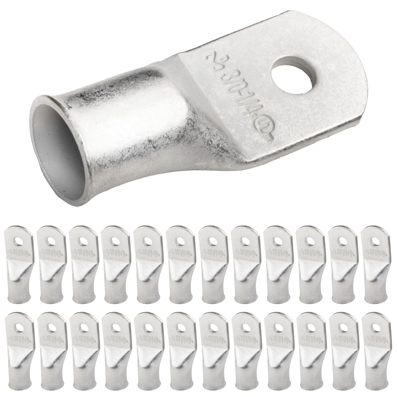 SELTERM 3/0 AWG - 1/4" (M6) ⌀ Hole UL Marine Grade Wire Lugs, Battery Cable Ends, Tinned Copper Eyelets, Tubular Ring Terminal Connectors [B84] - 25 Pack