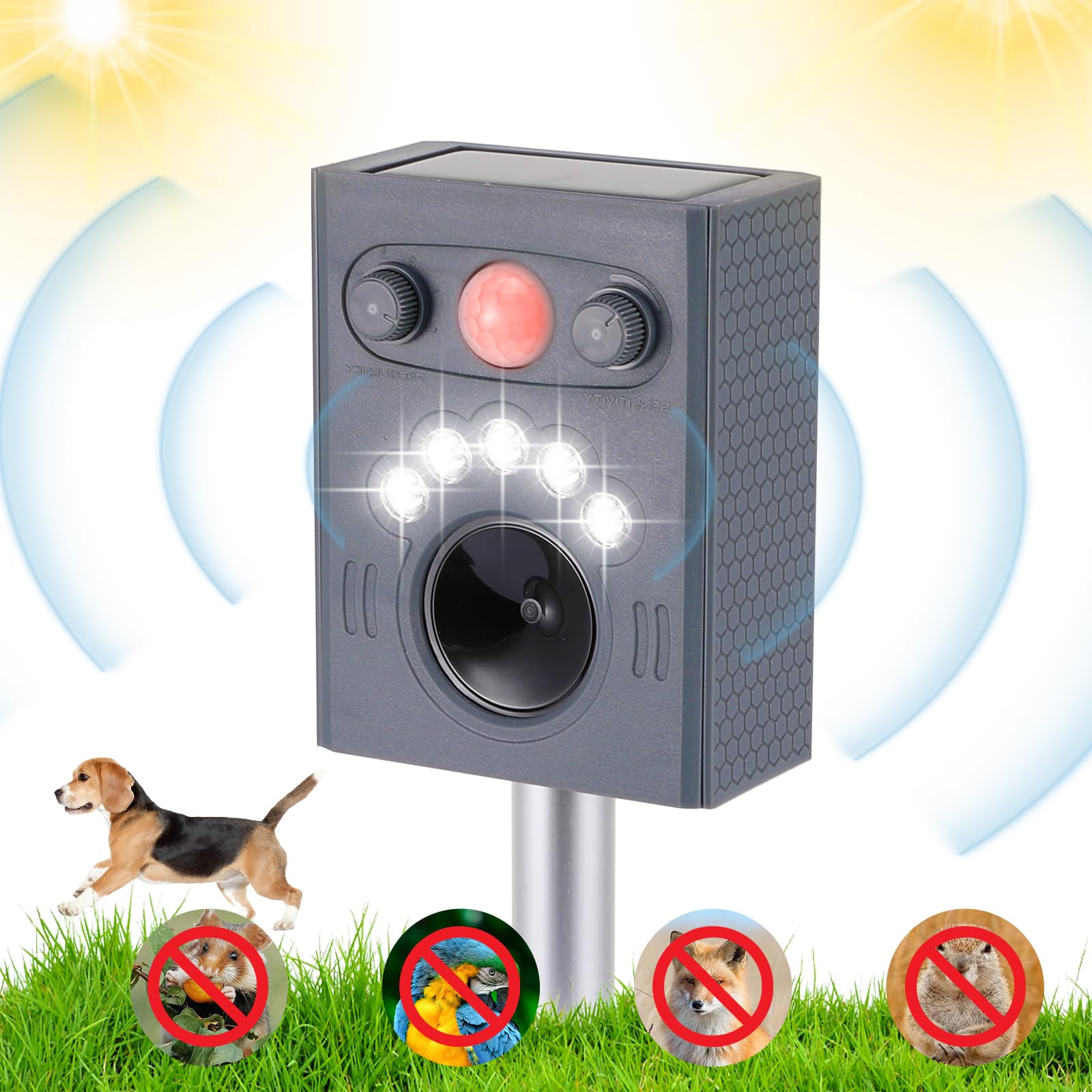 Repelente Ultrasónico para Animales, Repelente para Gatos De Jardín, Repelente Solar Ultrasónico con Sensor Pir y Flash, 5 Modos De Ajuste, Repelente para Gatos para Jardín, Patio