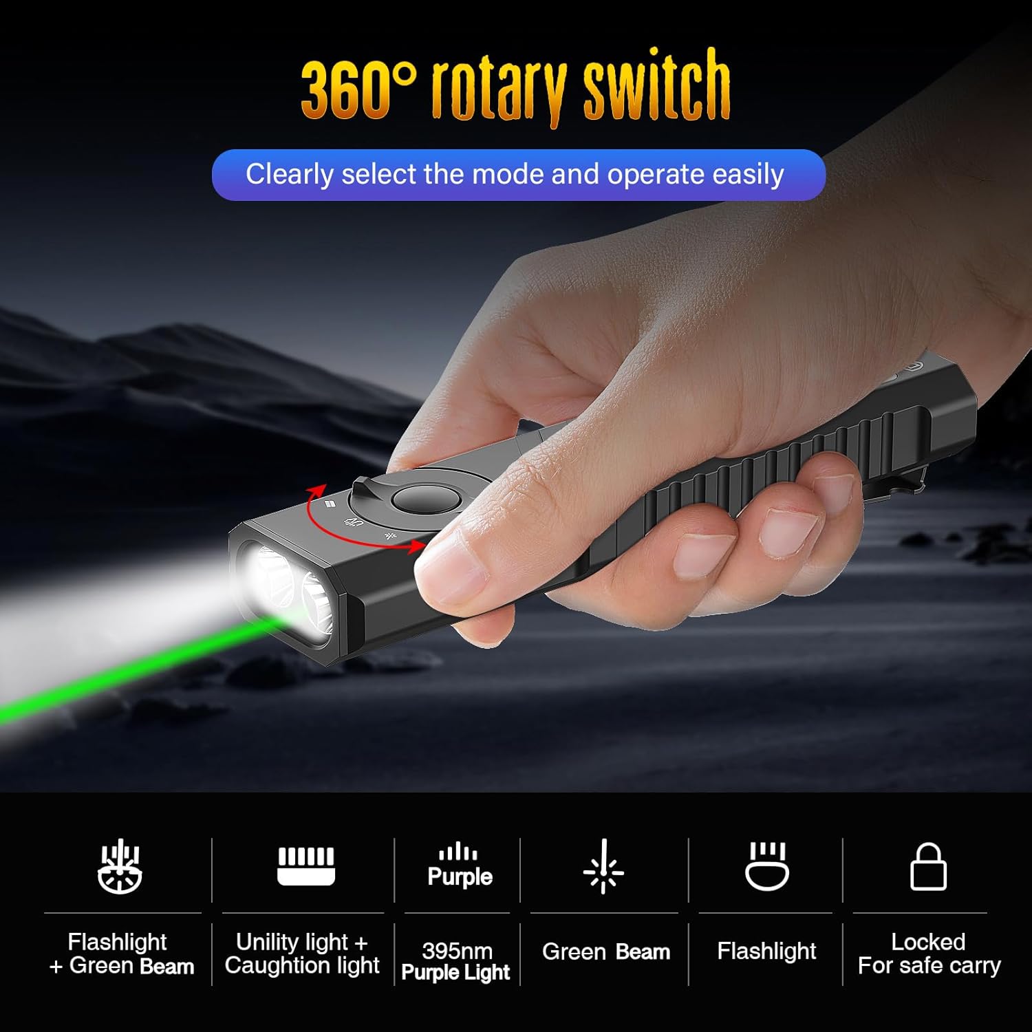 DEFENTAC 1300lm Aluminum EDC Flashlight 5-in-1 Combo