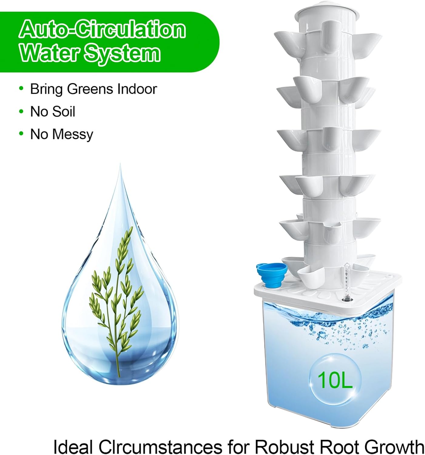 Hydroponics Tower Growing System 30-Plant Vertical Planter Germination Kit Indoor Smart Garden Vegetable Plant Kit with Pump and Movable Water Tank Gift for Gardening Lover (30Holes)