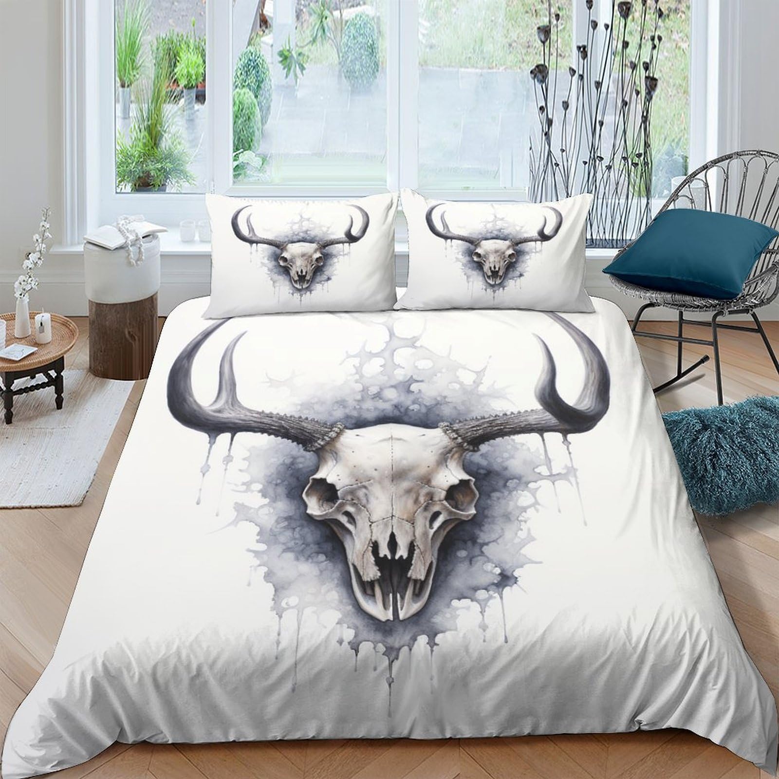 Housse de couette crâne respirante en microfibre douce avec 2 taies