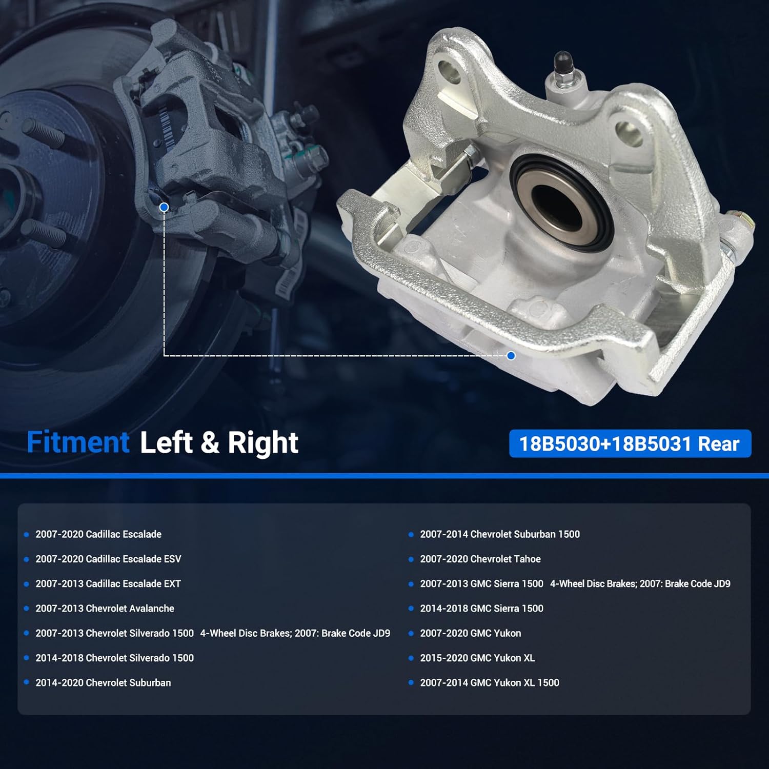 Autoround Rear Disc Brake Caliper Assembly with Bracket fit for Chevy, GMC, Cadillac- Tahoe/Yukon/Suburban/Escalade/Silverado 1500, Both Driver Passenger Side, Replacement # 18B5030 18B5031
