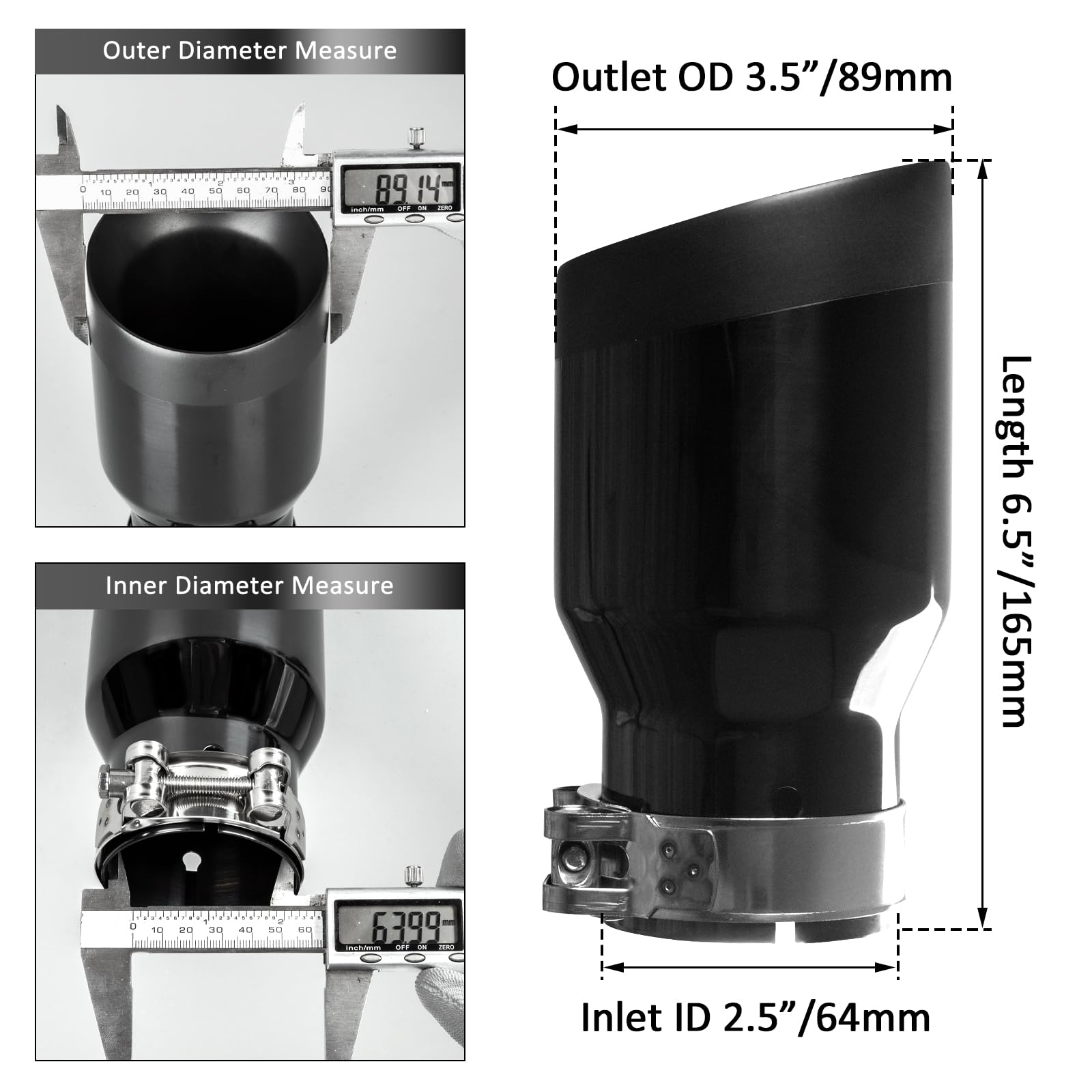 Terminale di Scarico Auto 2.5" - Ingresso 2.5" Lunghezza 6.5" Doppio Strato Acciaio Inox Terminale Silenziatore Universale per Tubi di Scarico 2.5" Installazione a Bulloni (Nero Dritto)