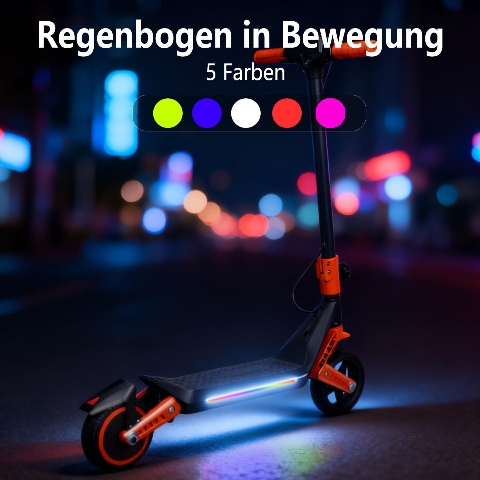 E Scooter Elektroroller für Kinder, Elektroscooter Doppelte Federung mit Bunte Regenbogenlichter und LED-Anzeige, 12 km Reichweite, Geschenke Für Jungen und Mädchen ab 6 Jahren