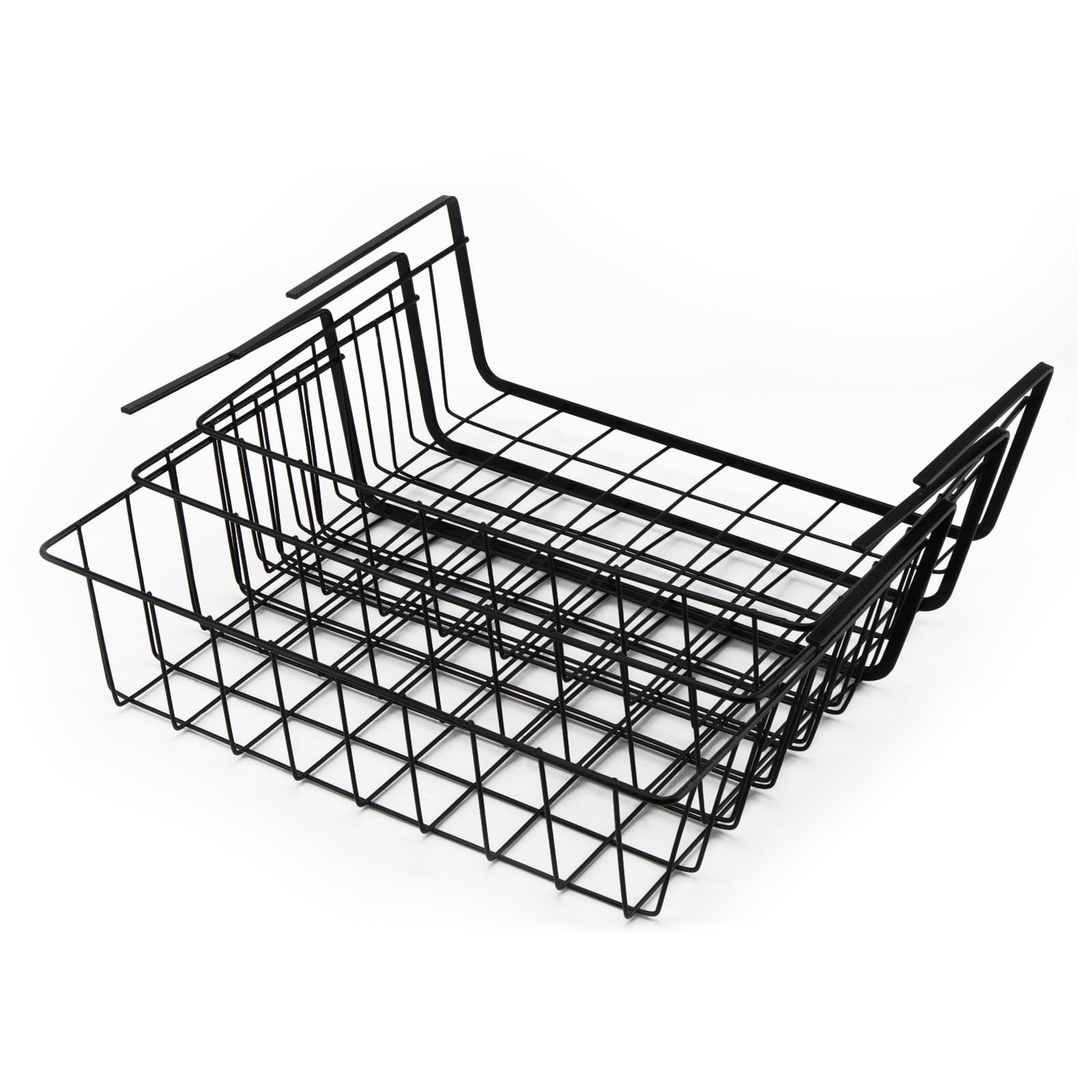 FUNSUEI 5 Stück Unter Regal Aufbewahrungskorb, 34 x 20,5 x 11,5 cm, Unterregal Drahtkorb Hängekorb Schwarz, Chrankkörbe Aufbewahrung Hängekorb zum einhängen für Küche, Büro, Schrank, Badezimmer