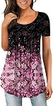 Womens Casual T-Shirts Short Sleeves Ruffle Front Solid Color Blouse Tunic Tops