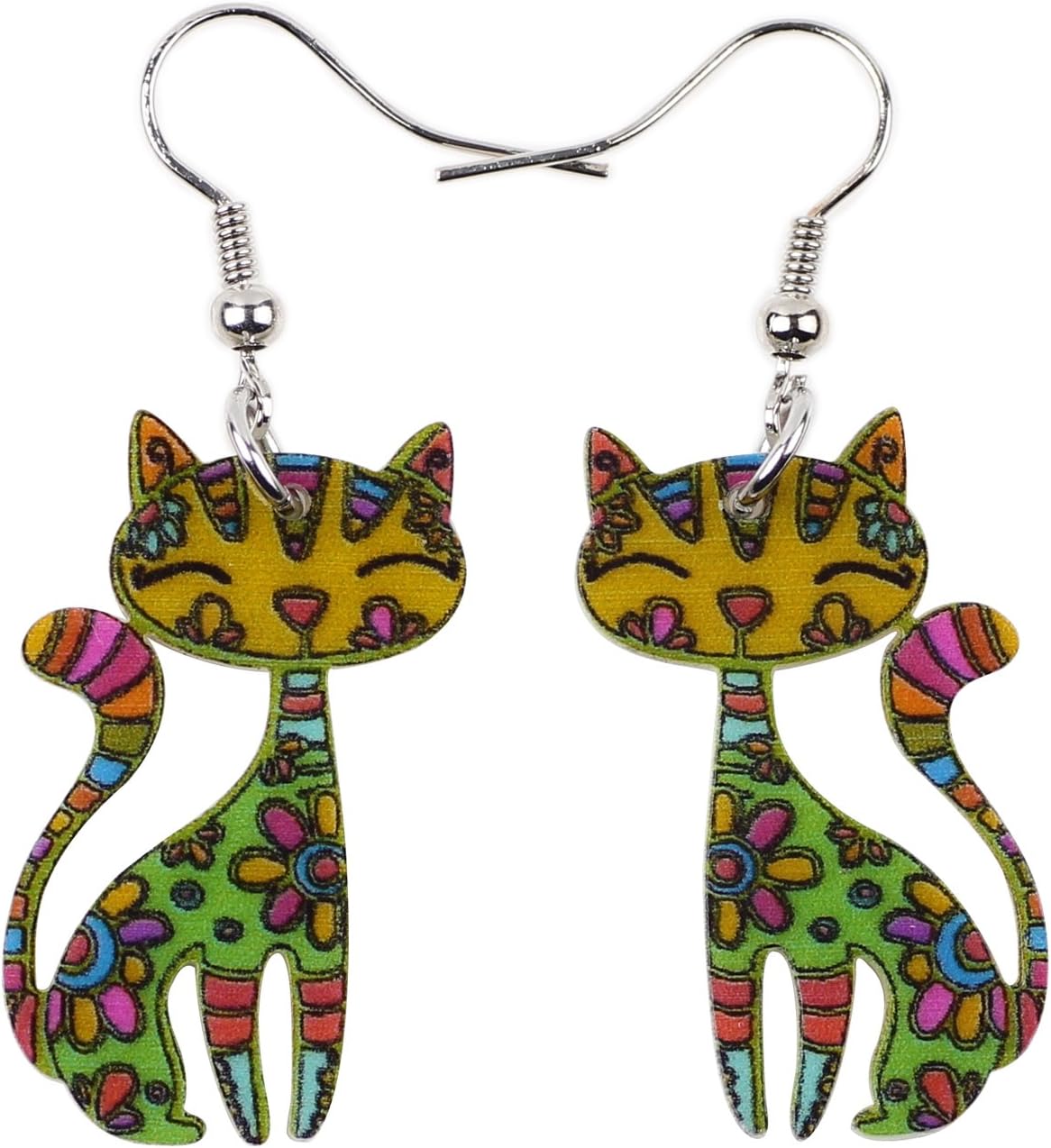 Bonsny Acrylic Long Drop Dangle Cat Earrings "CAYLEIGH Statement Pop-Art Kitten Gift Women
