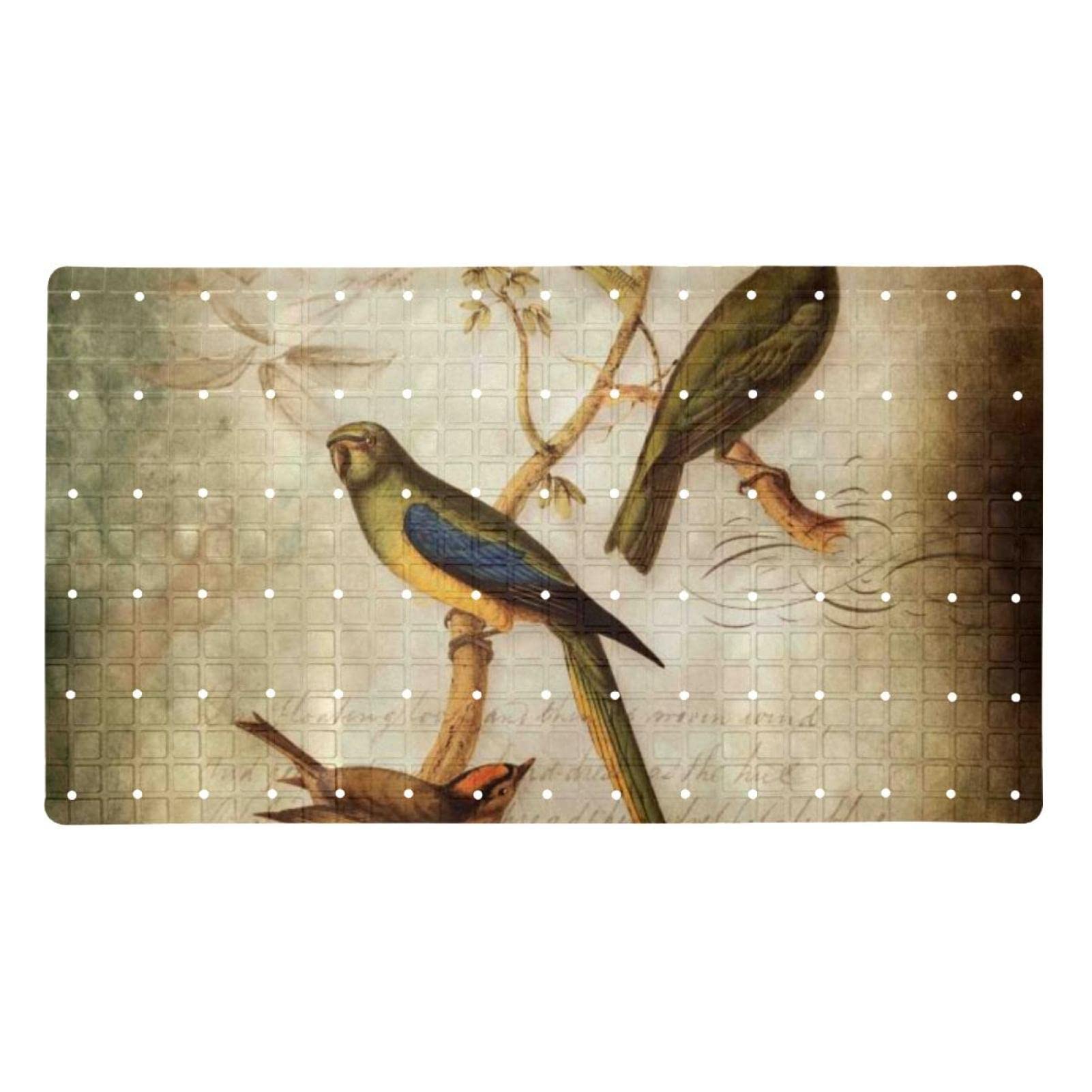 Rutschfeste Badematten für Badezimmer, Motiv: Vögel auf den Ästen, Vintage-Stil, Retro-Muster, rechteckig, maschinenwaschbar, 39 x 70 cm