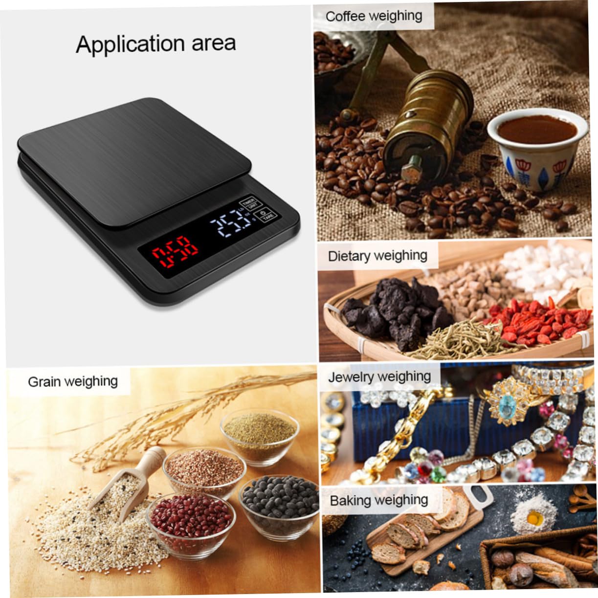 VICASKY 5kg Bilancia Elettronica con Timer Bilancia Digitale da Cucina per Alimenti Pesa Caffè e Cereali con Sensori di Precisione Nero senza Batterie