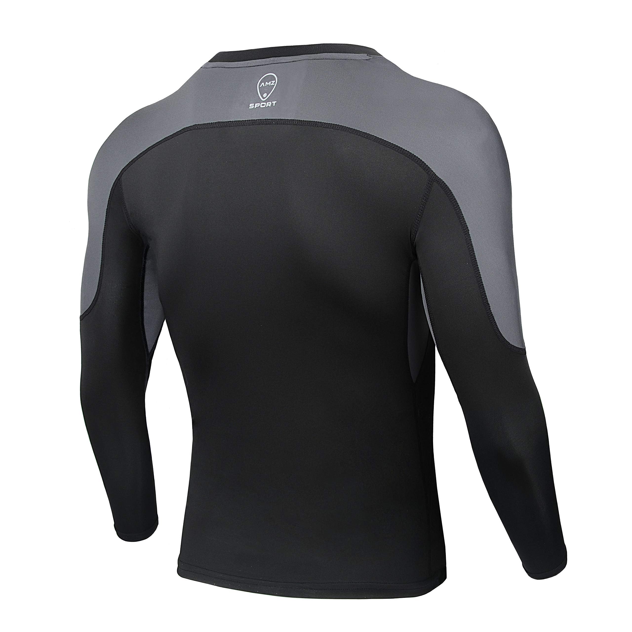 AMZSPORT Camicia a Compressione da Uomo, Maglietta a Maniche Lunghe Cool Dry Layer Fitness Top