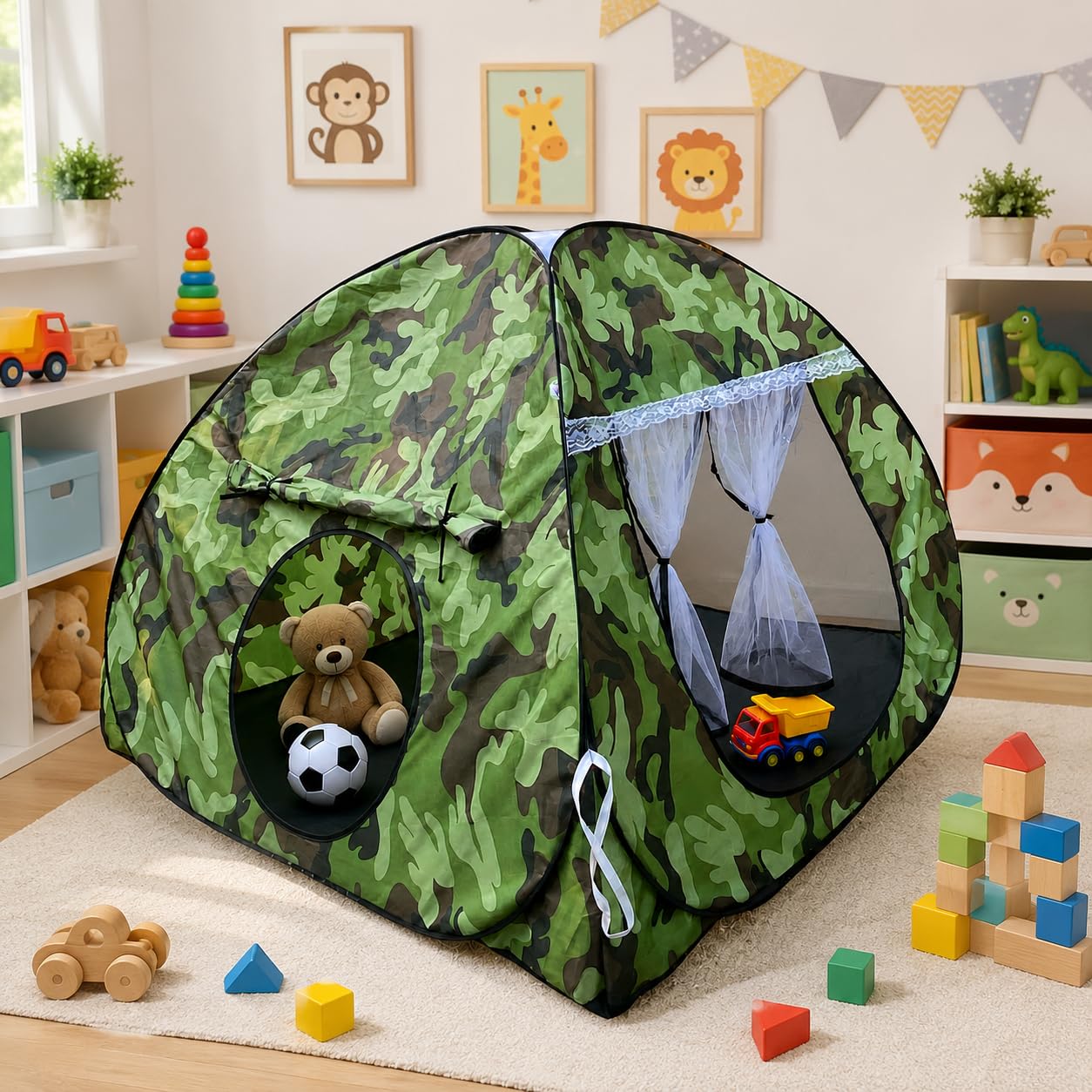 Foldable Play Tent House Big Size for Girl Boys Pop-Up Indoor & Outdoor Play House for Girls Boys| Multi Purpose Tent House with Fun Patterns Easy Setup & Portable (Green-Black)-image-46