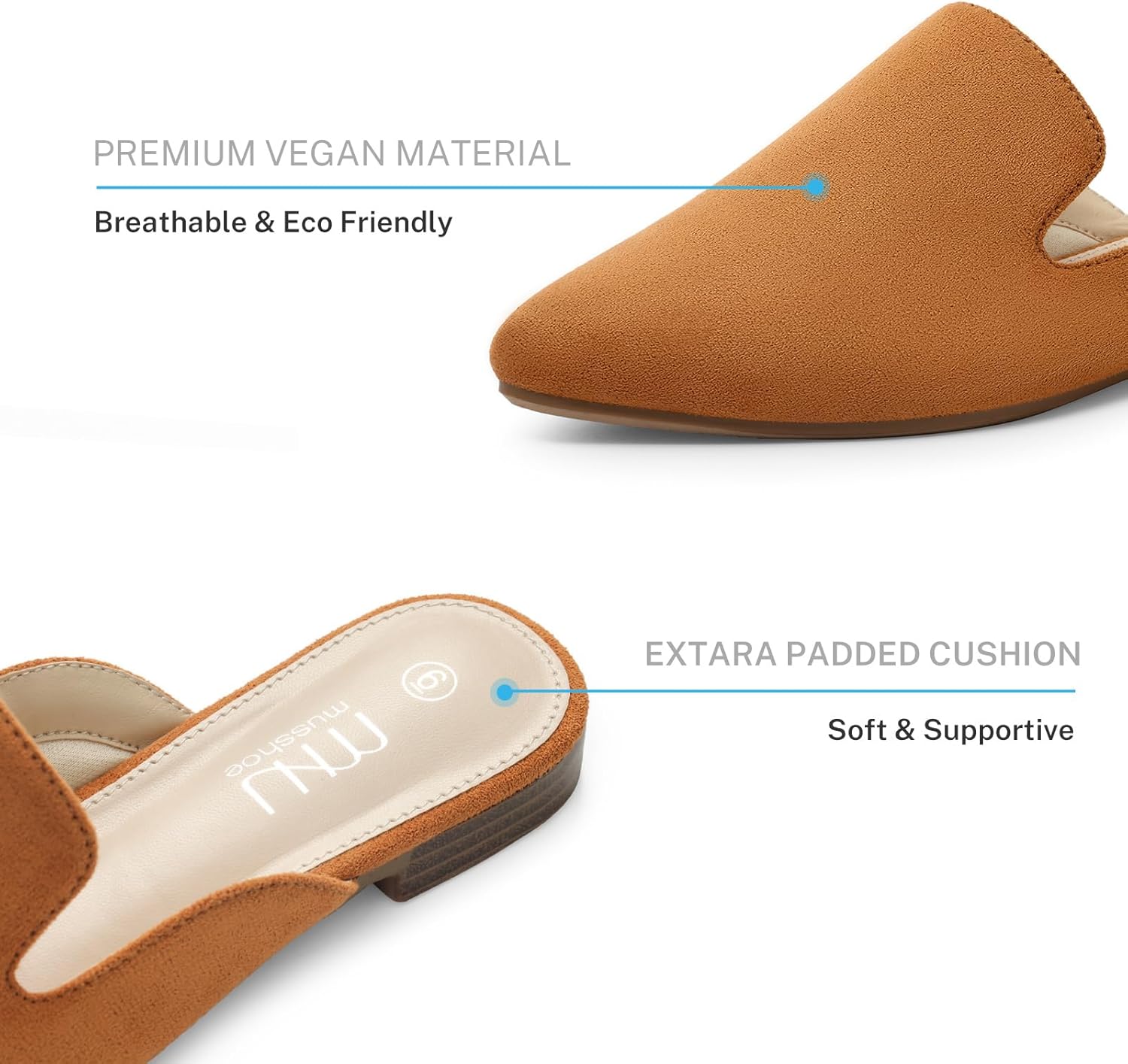 MUSSHOE Pointed Toe Mules for Women: Comfortable Slip On Flats with Soft Memory Foam - Non-Slip Lightweight Backless Loafers for Office Work & Business Casual - Image 4