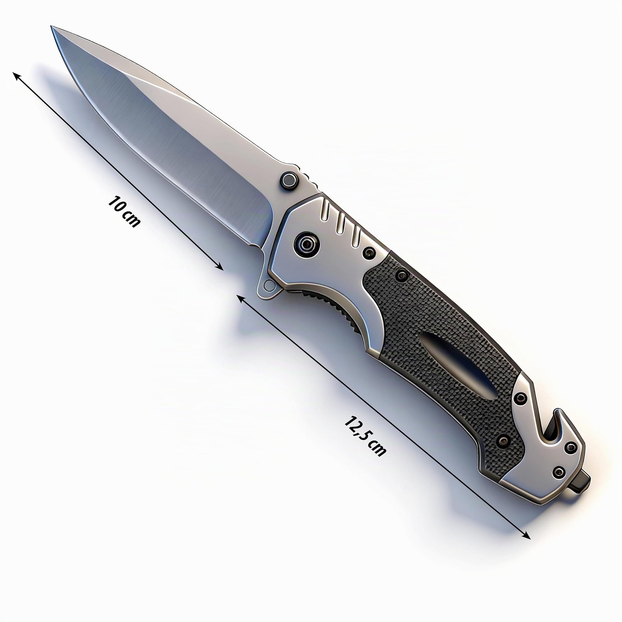 Navaja plegable, longitud total 22,5 cm - Navaja afilada para actividades al aire libre y supervivencia con hoja de acero inoxidable de 10 cm. Incluye clip para cinturón y funda.