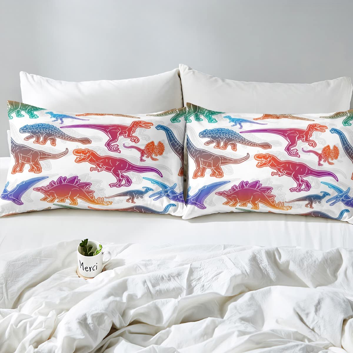 Wowelife Set Biancheria Da Letto Queen Con Dinosauro 3D - 5 Pezzi Blu - Morbido Tencel Per Ragazzi E Ragazze