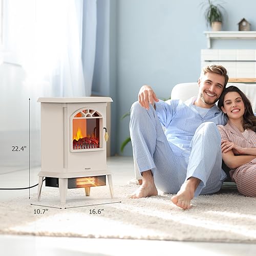 Miniatura 6 de ROVSUN Estufa eléctrica de chimenea de 22.4 pulgadas de alto con efecto de llama realista, calentador independiente de cuarzo infrarrojo para