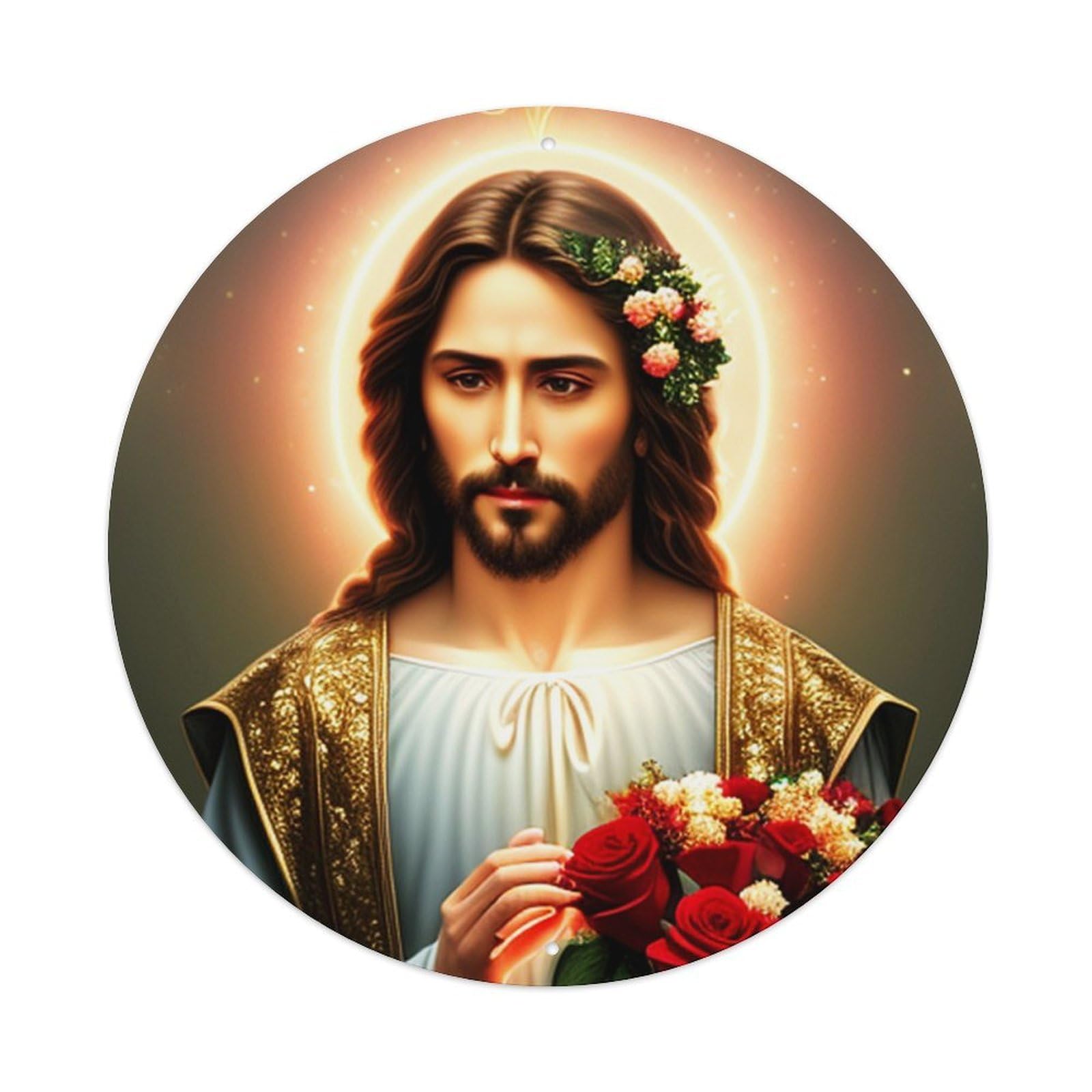 Jesus with The Flowers Religious Metal Tin Sign