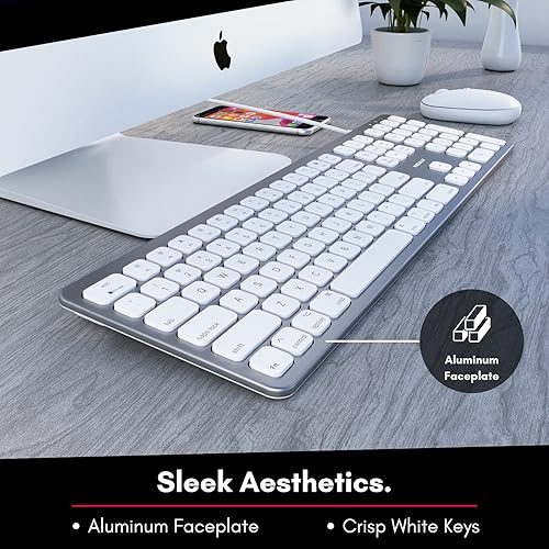 Miniatura 6 de Macally Teclado USB con cable para Mac - Teclado Apple compatible con puertos USB para mouse - Teclado Mac de tamaño completo con teclado numérico -