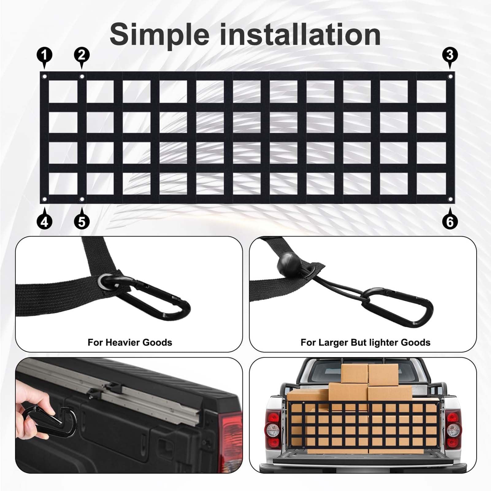 Filet de rangement pour hayon pour camping-cars, taille complète compatible avec filet de cargaison, extension de hayon pour pickup, camion, accessoires de lit