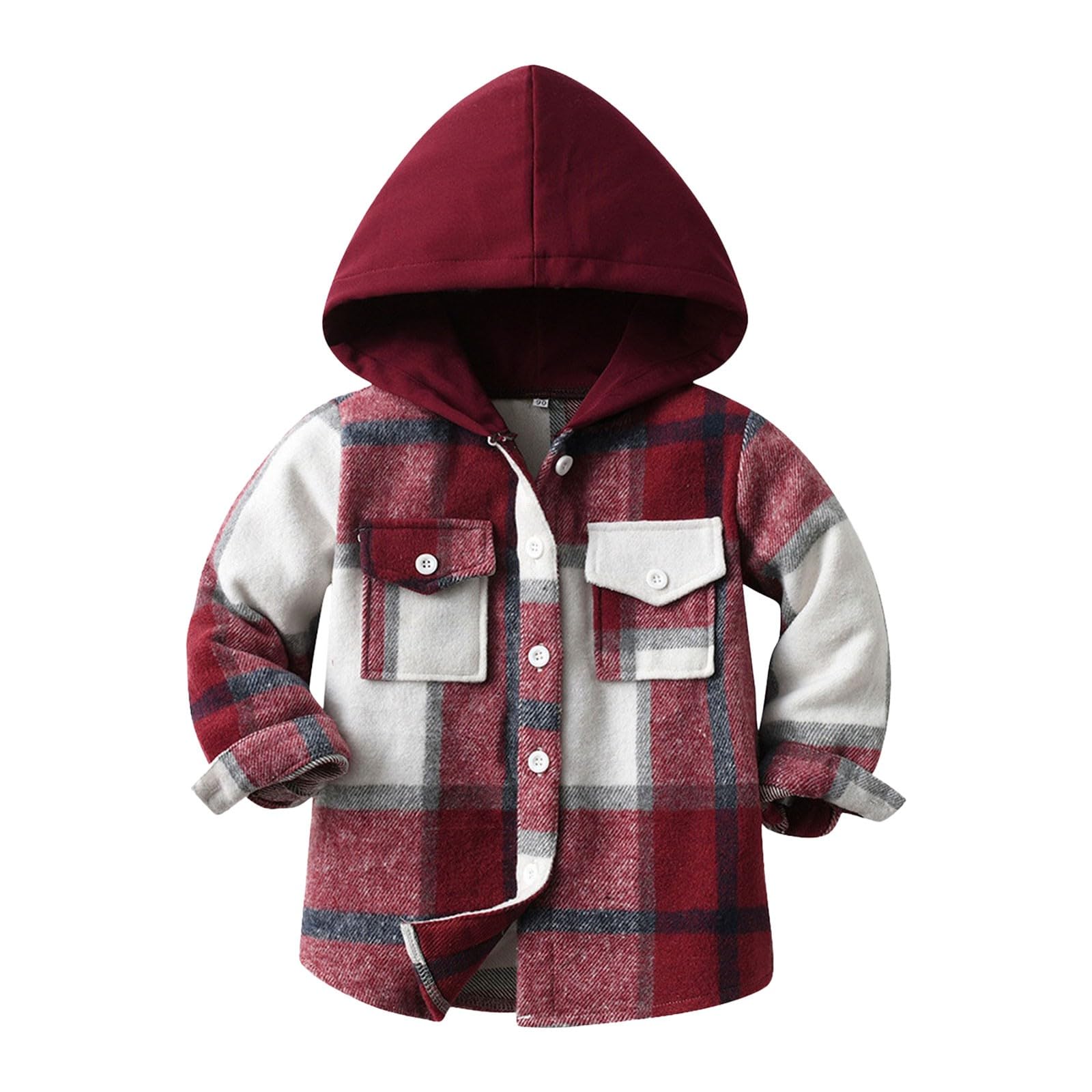 RNTOP Toddler Baby Boys Girls Hooded Plaid Shirts Jacket Kids Long Sleeve Lapel Button Down Shirt Top (A, 7-8 Years)