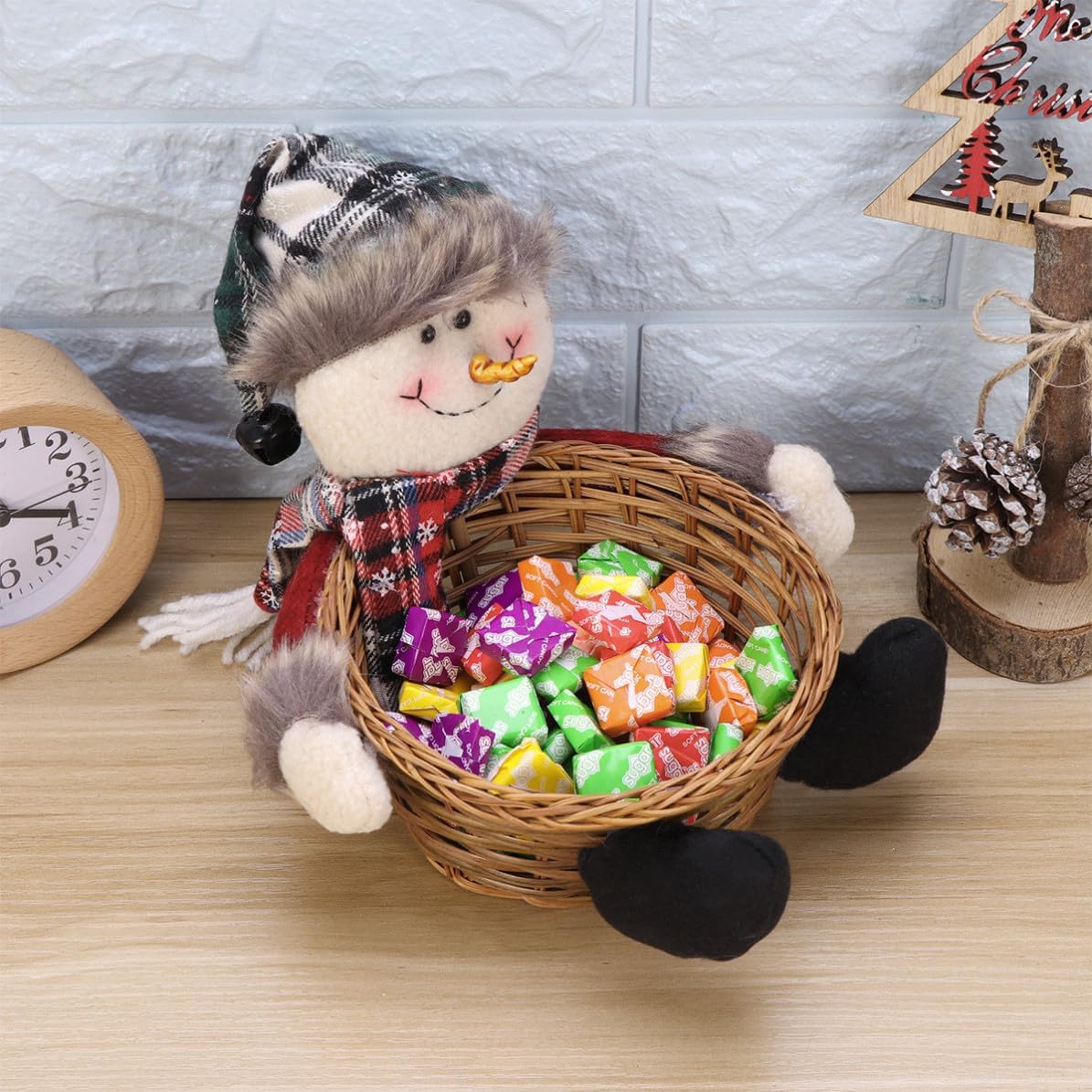 Christmas Candy Storage Basket Party Ornament Holder Snowman Cloth