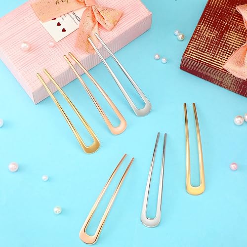 Miniatura 7 de WILLBOND 6 horquillas francesas para el cabello para mujer, horquillas de metal de 4 pulgadas, en forma de U, 2 puntas, horquilla para el peinado de