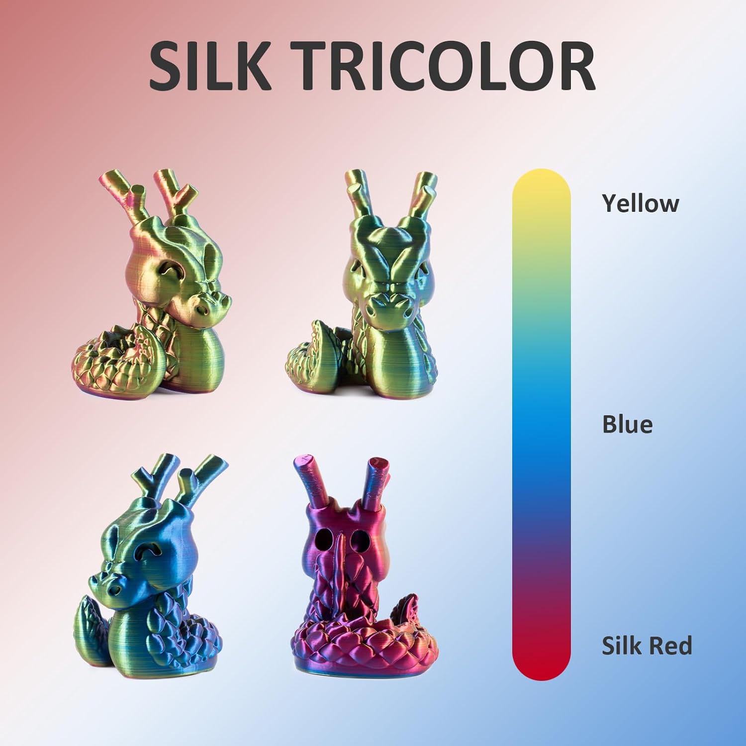 Geeetech 3D Printer Silk PLA Tri-Color Filament, Metal-Like Shiny Silk Filament 1.75mm 1kg (2.2lbs) Spool, Dimensional Accuracy +/- 0.02 mm, Tri-Color Red Yellow Blue - Image 2