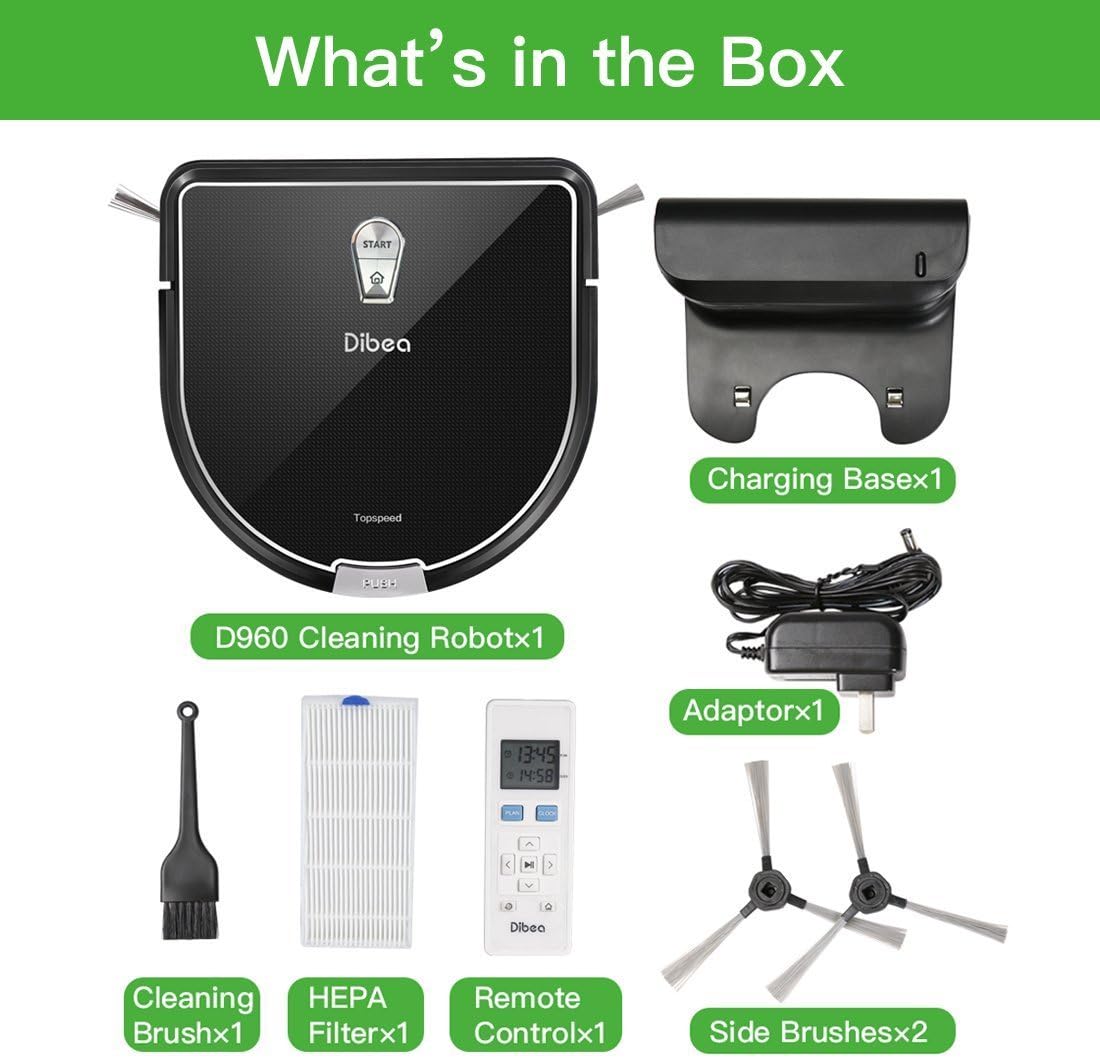 Contents of the Dibea D960 Robot Vacuum Cleaner box