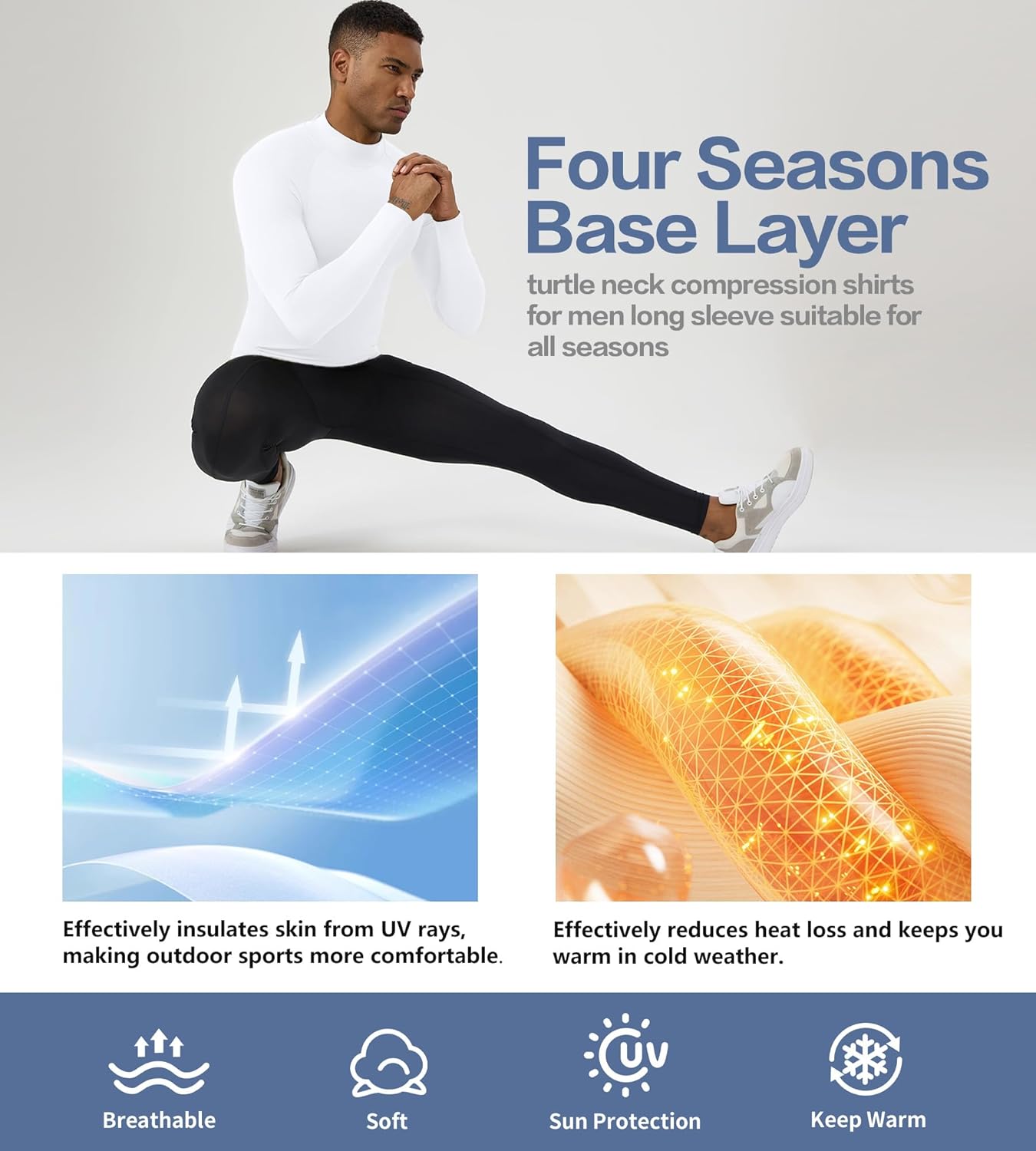 Turtleneck Compression Shirt Men Long Sleeve Athletic Workout Sports Undershirt Quick Dry Base Layer Running Tops - Image 5