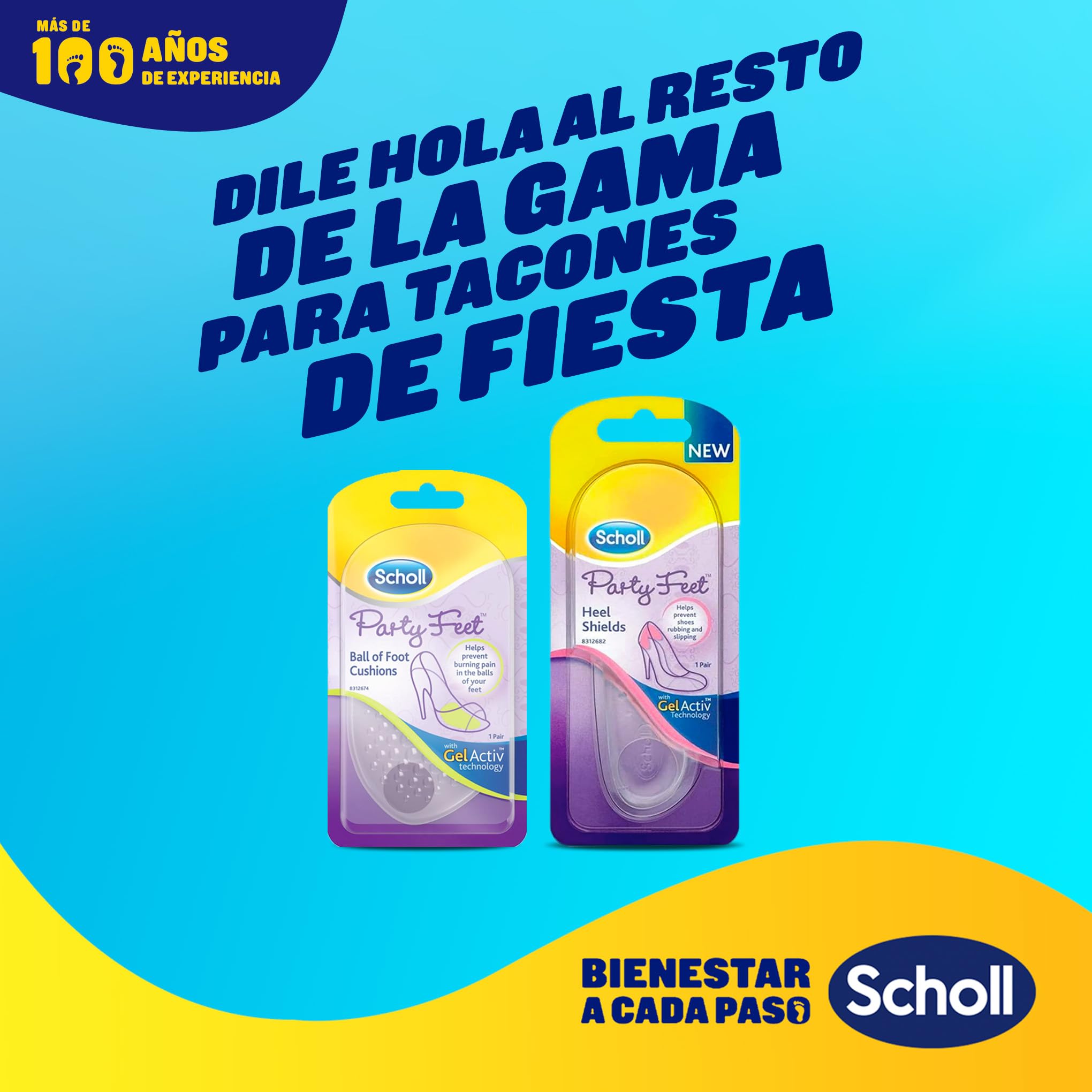 Scholl Party Feet Almohadillas Plantares Con Tecnología Gel Activ, Amortiguación Y Protección De La Planta Del Pie, Almohadillas, Malva, 2 Unidad