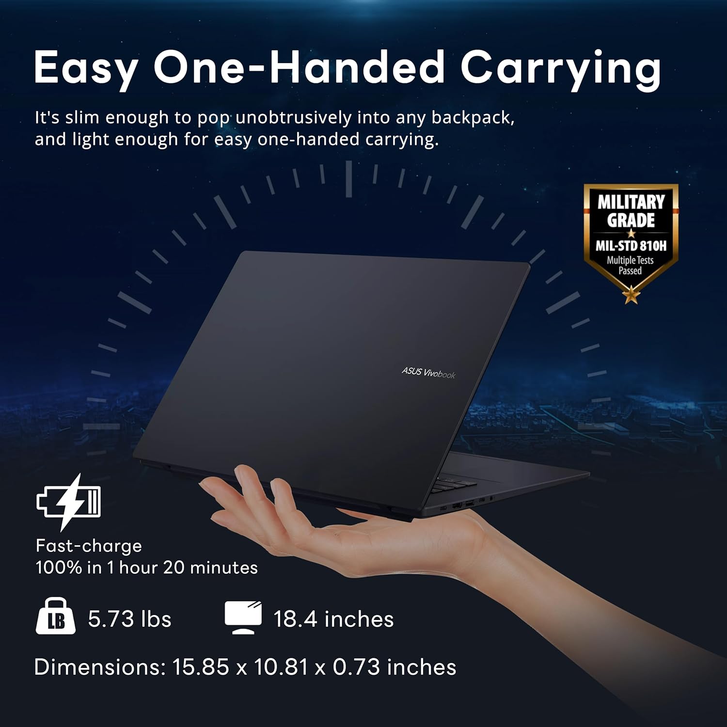 ASUS Vivobook 18 WUXGA 18.4" Laptop, AMD Ryzen 7 260, 16GB DDR5, 1.5TB Storage (512GB SSD&1TB Docking Station Set), AMD Radeon Graphics, Backlit Keyboard, Copilot+ PC, Wi-Fi 6, Win 11, Quiet Blue