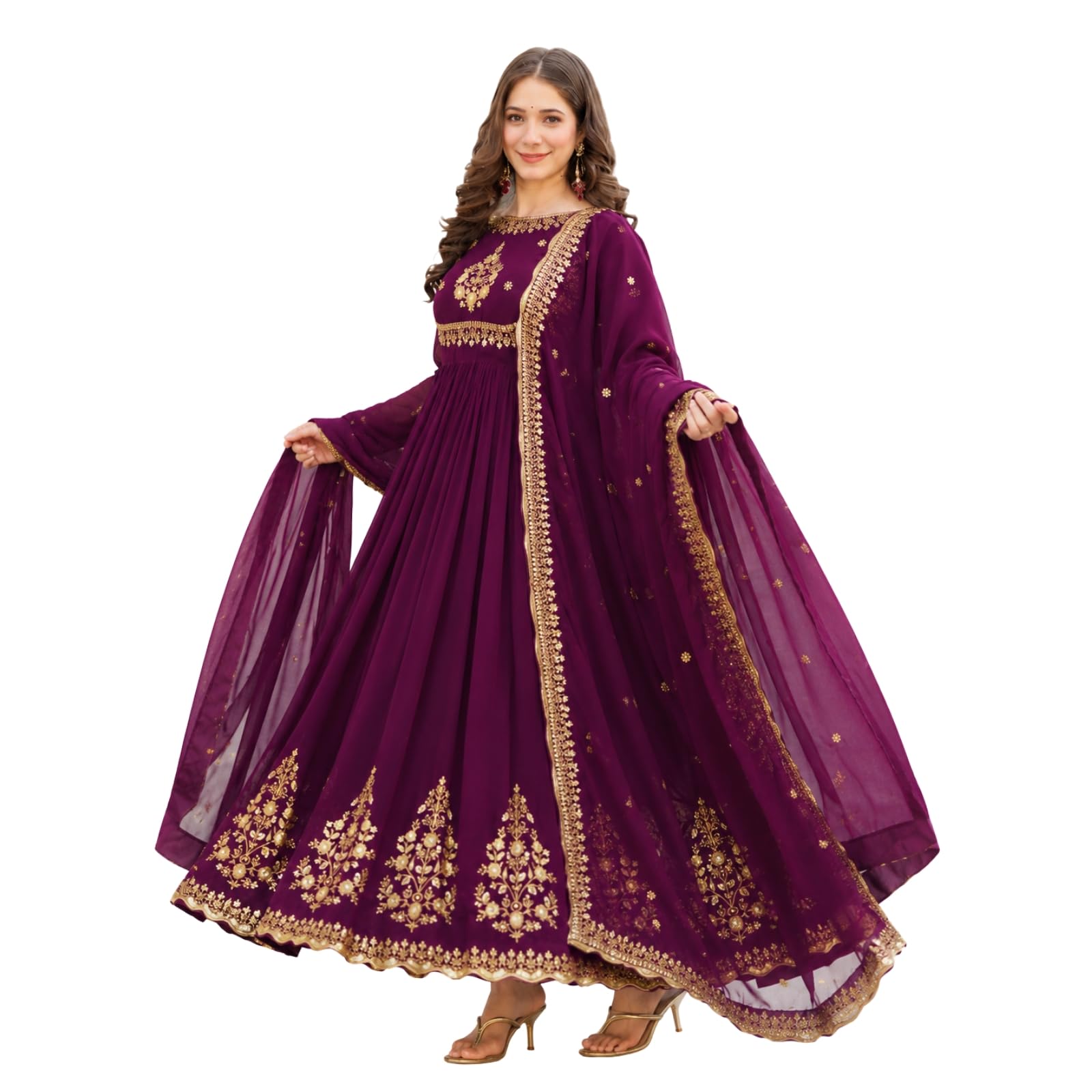 Women's Sequence-Embroidered Anarkali Gown with Dupatta | Floor Length Flared Ethnic Women Dress | Heavy Designer Long Frock Suit for Women-image-49