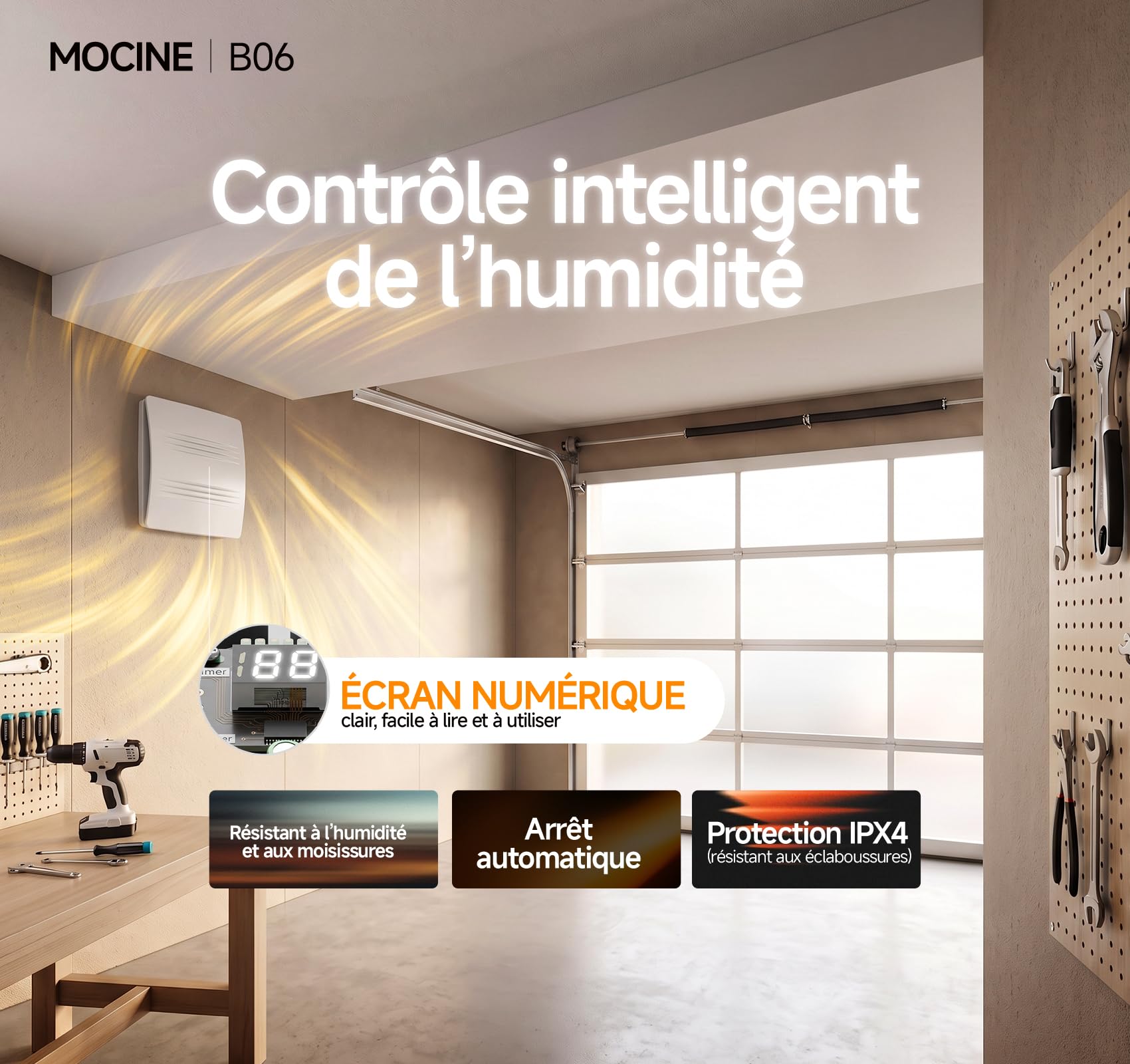 MOCINE Extracteur d'air 100 mm avec Hygrostat B06