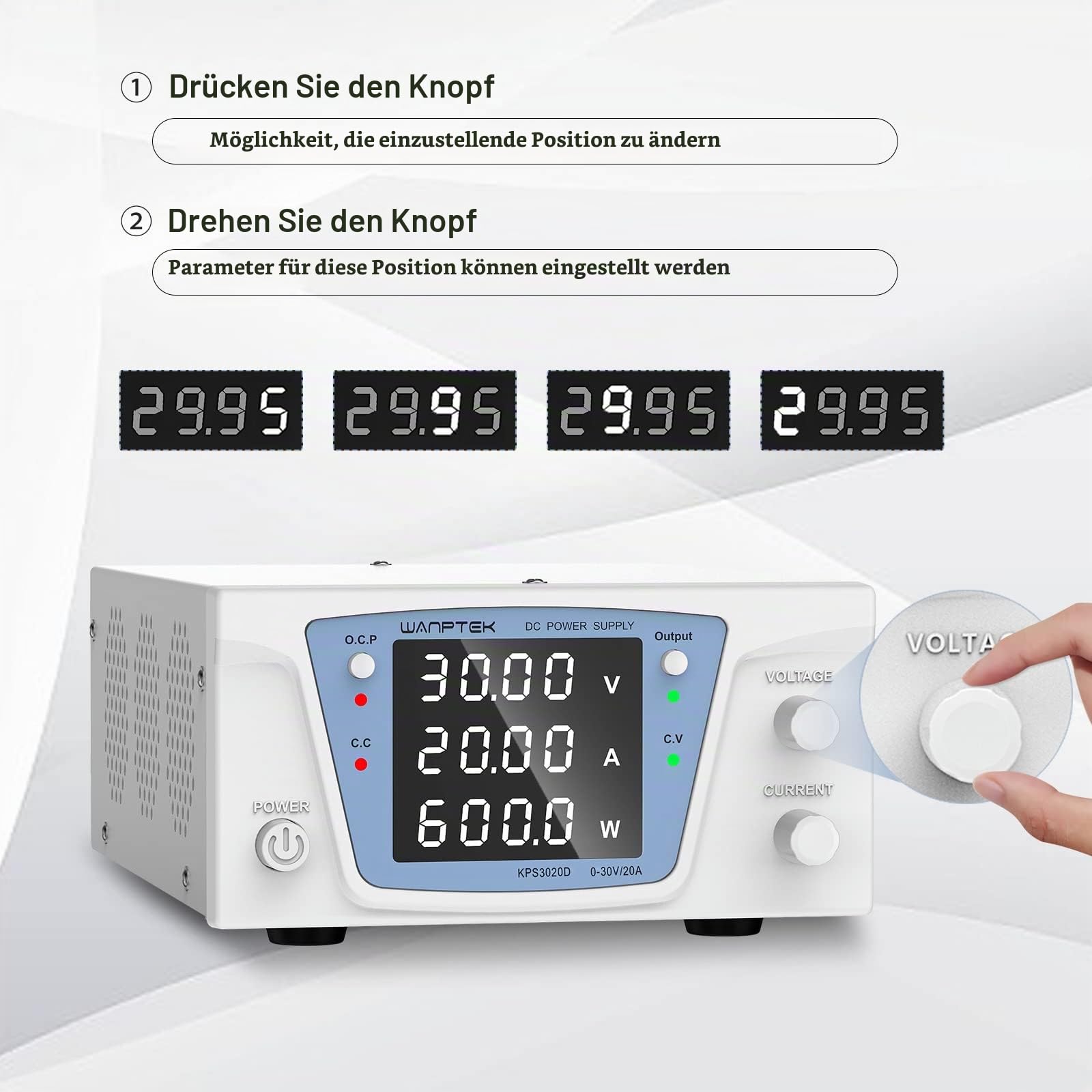 Labornetzteil 0-30V/0-20A 600W mit Output-Taste/Encoder-Knopf/OCP