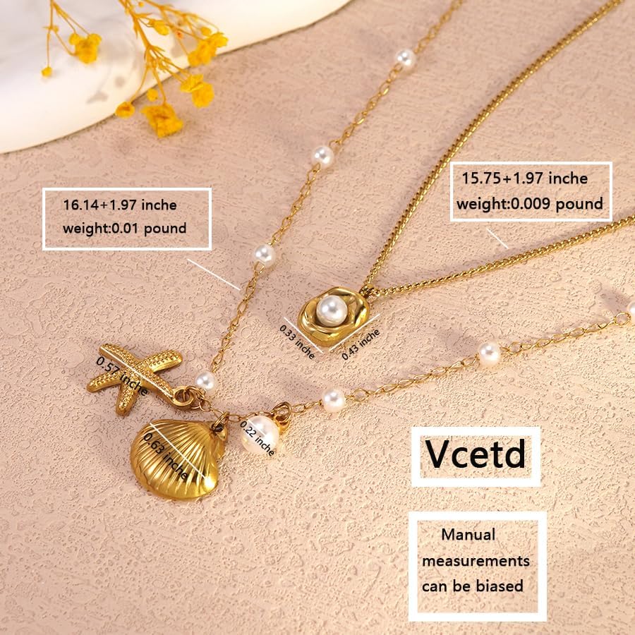 Ocean Shell Necklace Set - Beach Vacation Jewelry with White Bead and Glass Accents for Women, Summer Seaside Accessories, Two-Layer Adjustable depandent necklace as gifts for her (FSY773XL+078) - Image 4