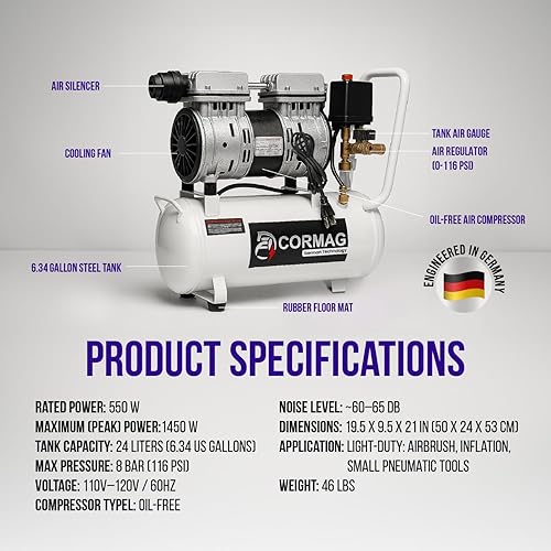 Miniatura 8 de Compresor de aire eléctrico  Inflador de neumáticos de 120 V con tanque  Compresor de aire para detalles de automóviles, reparación automática,