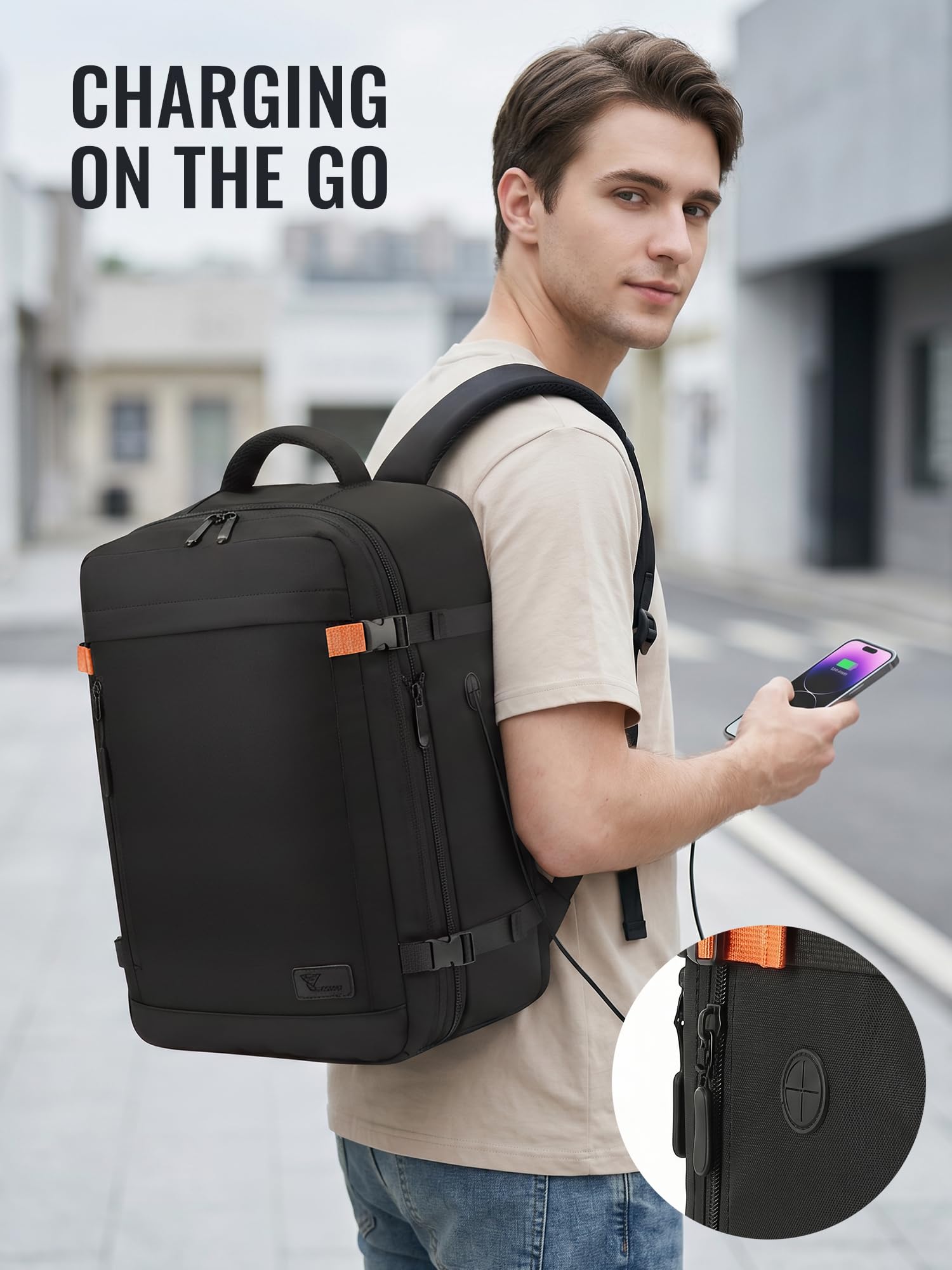Yankony Handgepäck Rucksack 40x30x20, Erweiterbar 24-30L für Ryanair & Wizz