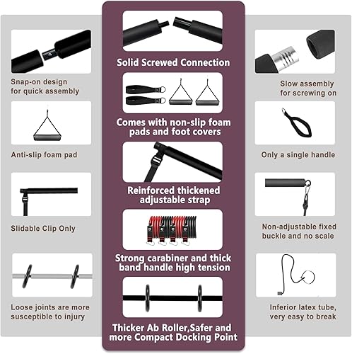 Miniatura 6 de Pilates bar kit Multiple Fitness bar with Resistance Bands, Ab Rollers.Core Strength Training Equipment. Squat Machine for Men and Women.Portable