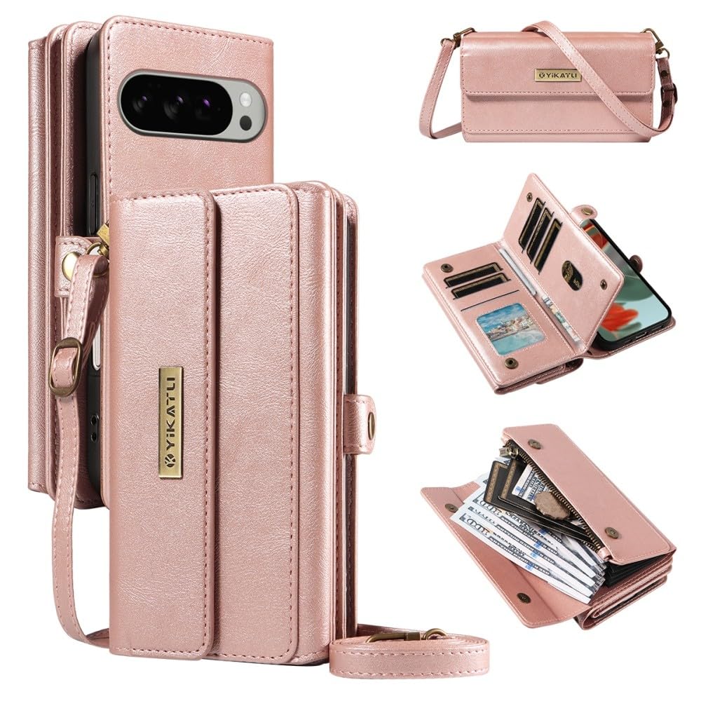 Coque cuir magnétique Google Pixel 10 Pro 5G or rose premium à rabat arrière - 8