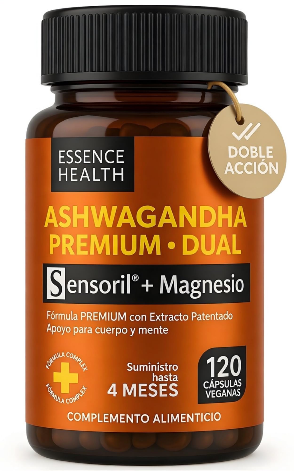 Ashwagandha Sensoril® Alta Potencia 50:1 – Extracto de Ashwagandha Adaptógena para Estrés, Ansiedad y Energía – con Magnesio para Equilibrio Mental – 120 Cápsulas Veganas