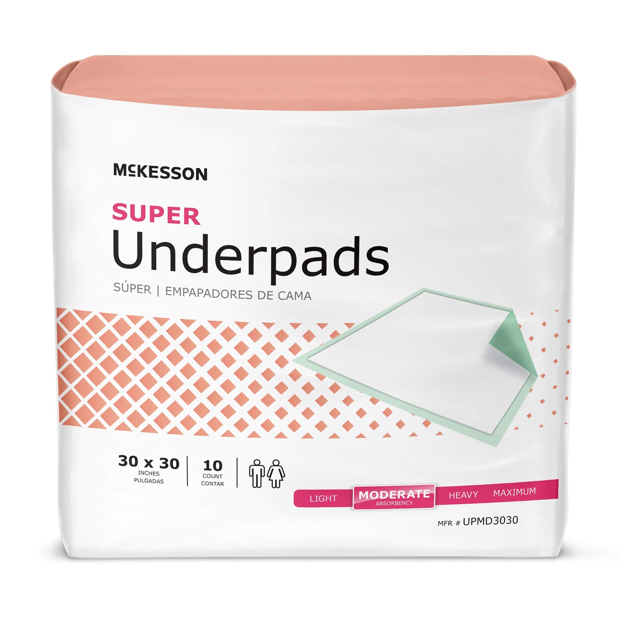 McKessonBrand StayDry Disposable Underpads 30 x 30 Inch, Medium Absorbency (Mfr#734-UPMD3030) - Pack of 10 by McKesson