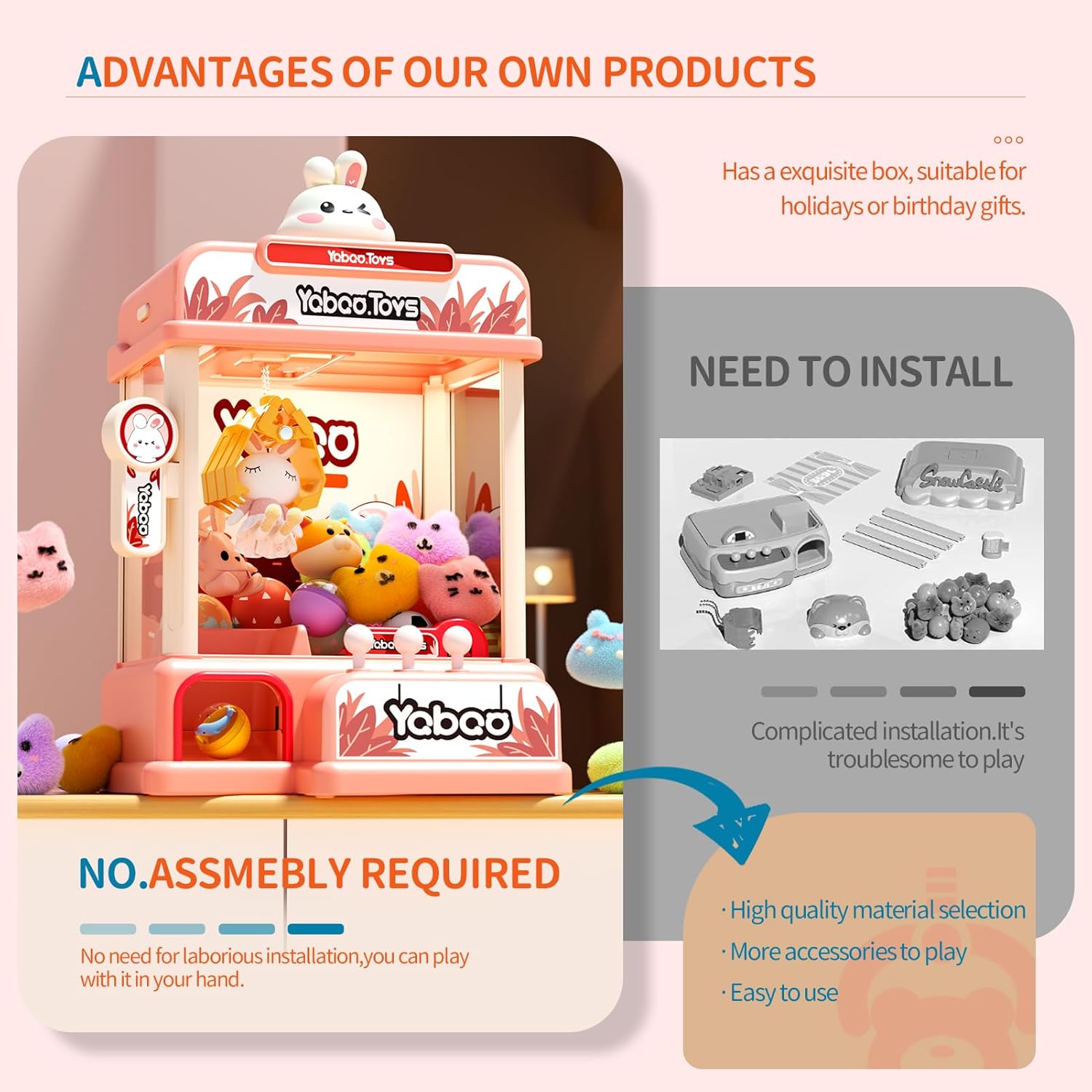 ORANGE OCEAN 54 PCS Large Claw Machine for Kids with Sound & Light, Vending Claw Machine Game Toys for Girls Ages 3-5 4-6 6-8, Claw Machines Toys Gifts for 3 4 5 6 7 8 Years Old Girls