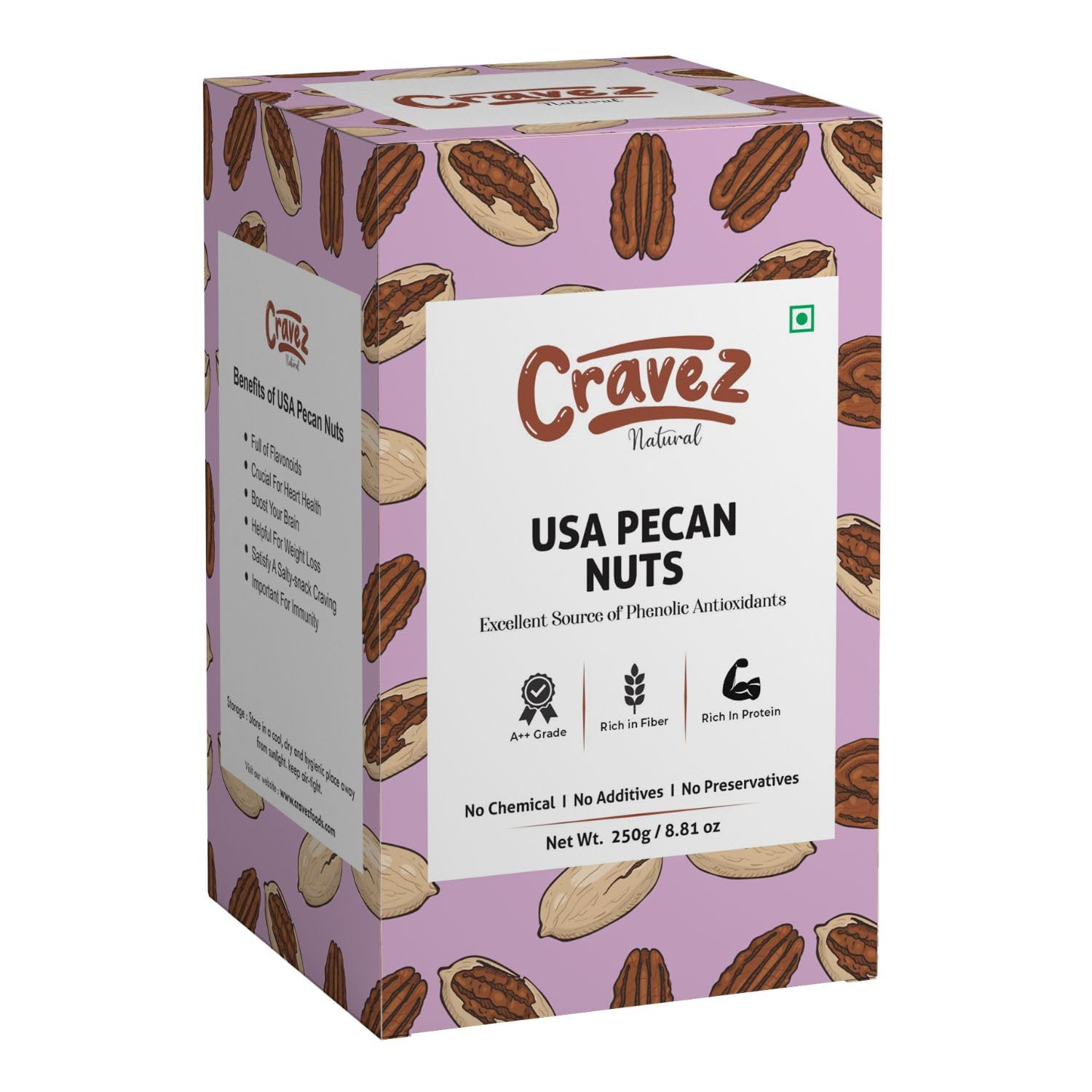 Natural Usa Pecan Nuts -200 Gm (Grade A ++ Nuts, Premium Size, Imported) - Excellent Source Of Phenolic Antioxidant - Packed In Reusable Premium Jar - Dried