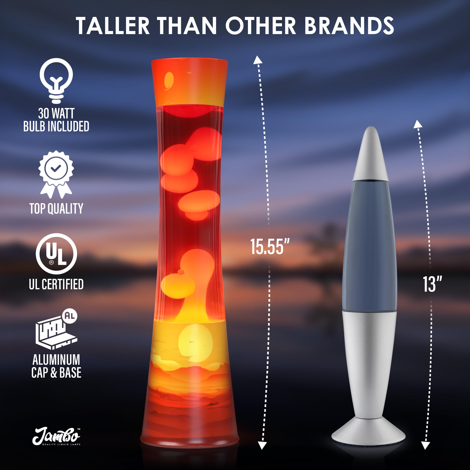 Jambo - Lámpara de movimiento líquido de 15,5" - Modelo mejorado con diseño Sunset - Hermosa lámpara decorativa para sala de estar y dormitorio, luz relajante, luz nocturna para adolescentes, niños y