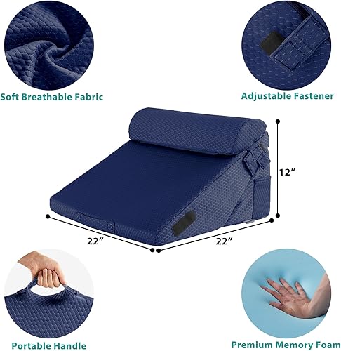 Miniatura 3 de Bedluxe Juego de 3 almohadas ortopédicas de cuña para cama, almohada de cuña de espuma poscirugía para espalda, piernas y rodillas, almohada