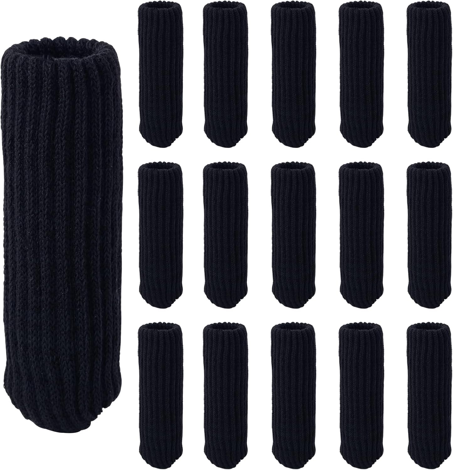 Knitted Chair Leg Socks Protectors for Hardwood Floor Protectors High Elastic Bar Stool Leg Covers Double Thickness Furniture Pads, Chair Leg Covers Caps Set (Black, 16)