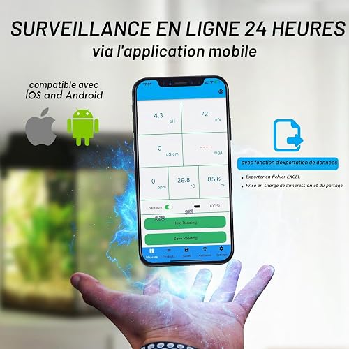 Bluetooth Piscina Acqua Tester 6 in 1 Misuratore EC/Salinità/pH/ORP/Temperatura/Cloro Metro, Senza fili Galleggiante Accorto Piscina Monitor Acqua Tester per Piscine, Bagni Caldi & Terme di Nuoto - 6